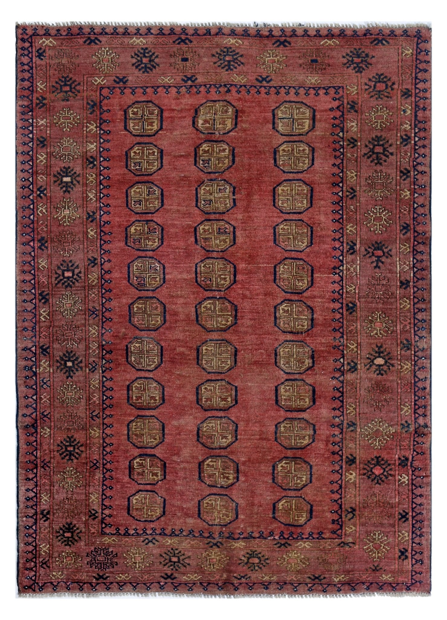 Handmade Vintage Afghan Turkmen Rug | 156 x 118 cm | 5'2" x 3'10" - Najaf Rugs & Textile