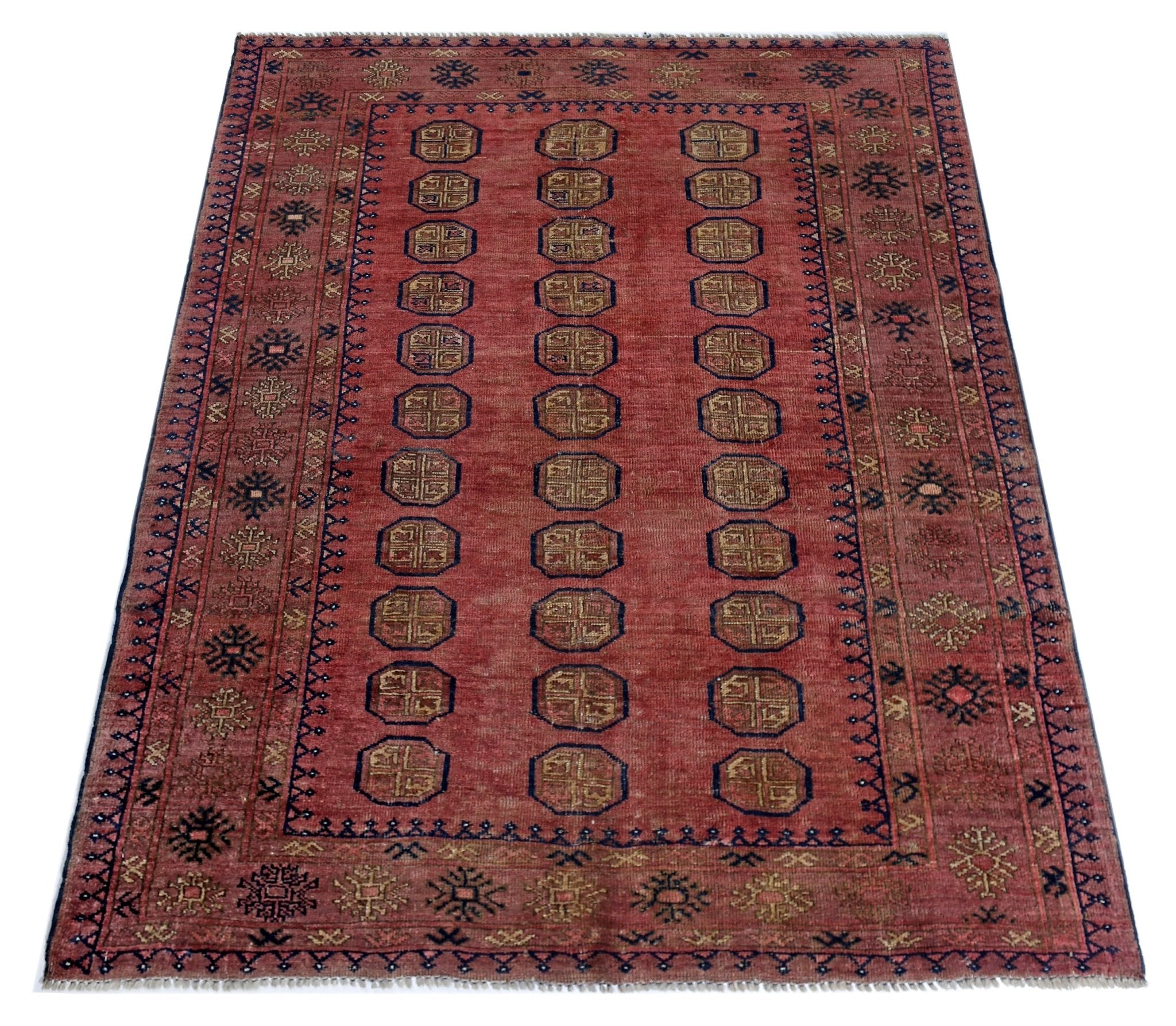 Handmade Vintage Afghan Turkmen Rug | 156 x 118 cm | 5'2" x 3'10" - Najaf Rugs & Textile