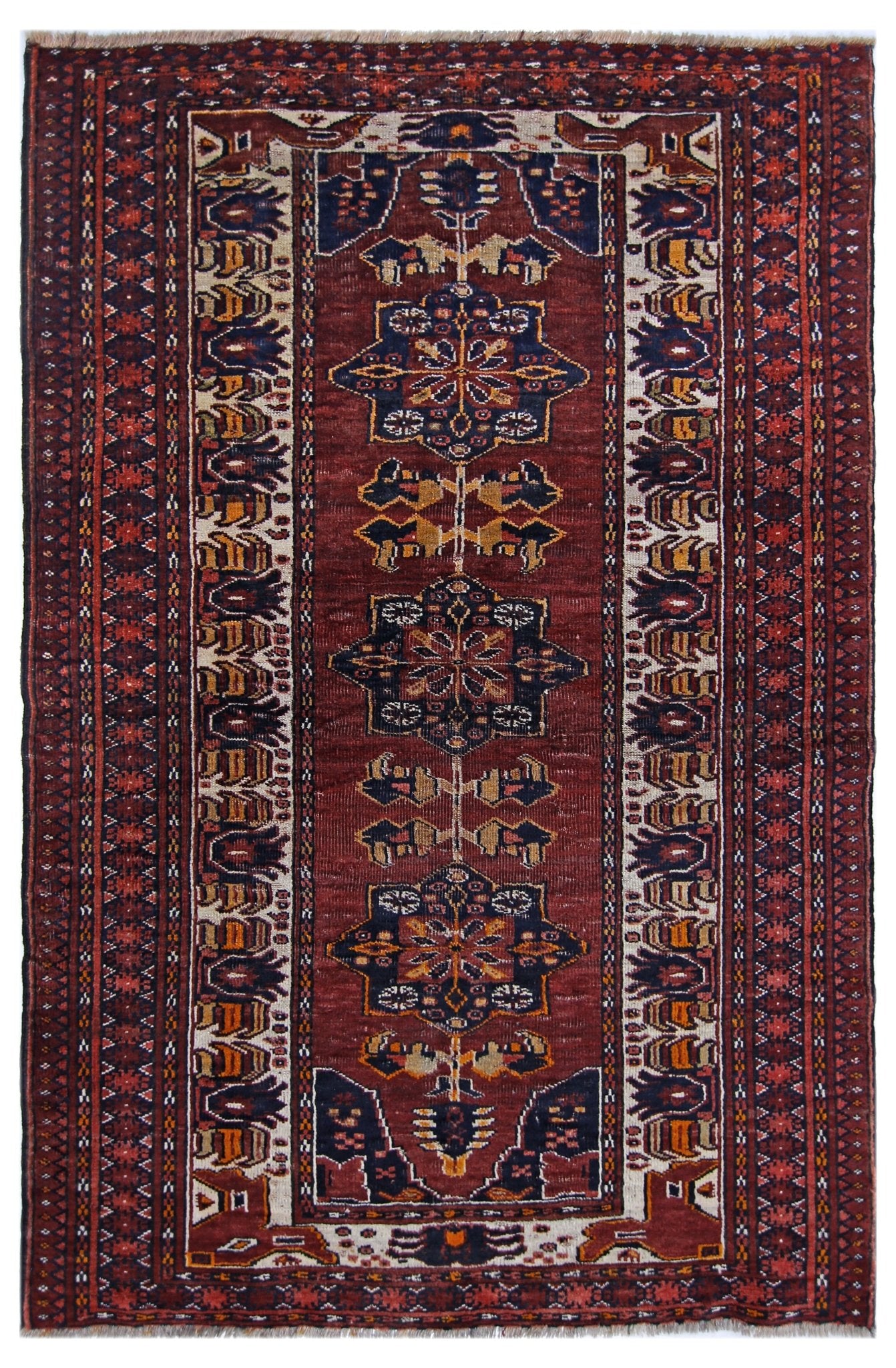 Handmade Vintage Afghan Turkmen Rug | 165 x 108 cm | 5'5" x 3'6" - Najaf Rugs & Textile