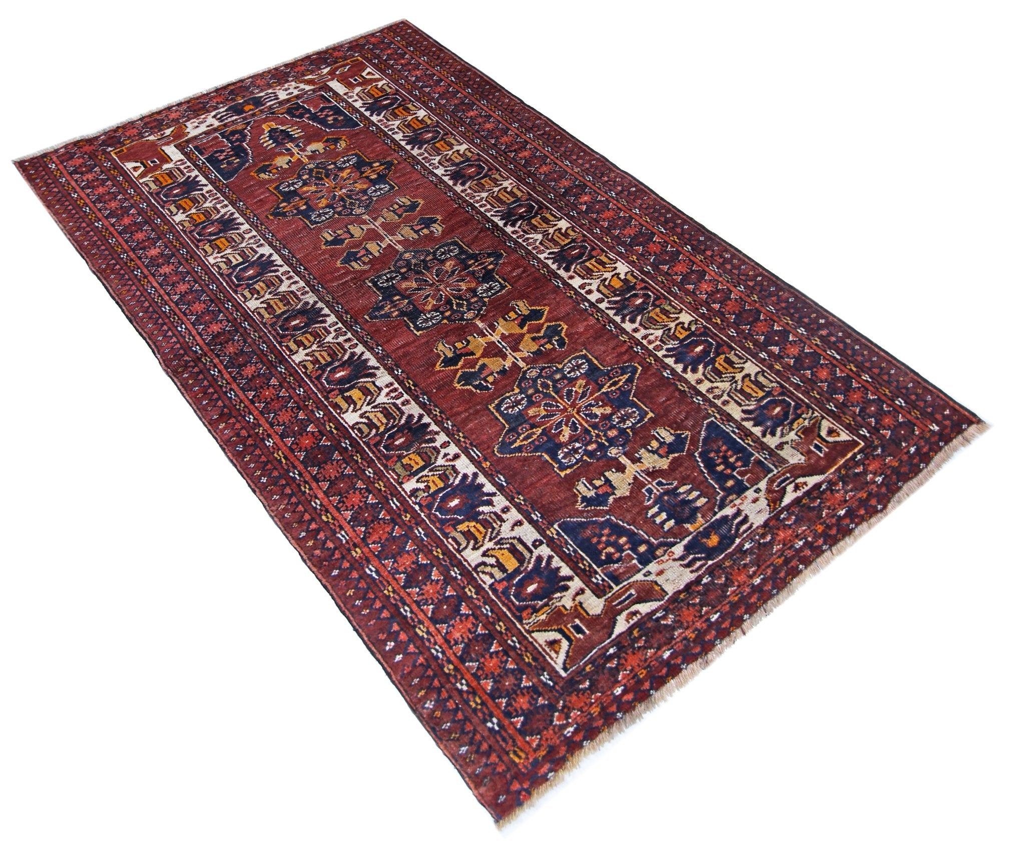Handmade Vintage Afghan Turkmen Rug | 165 x 108 cm | 5'5" x 3'6" - Najaf Rugs & Textile
