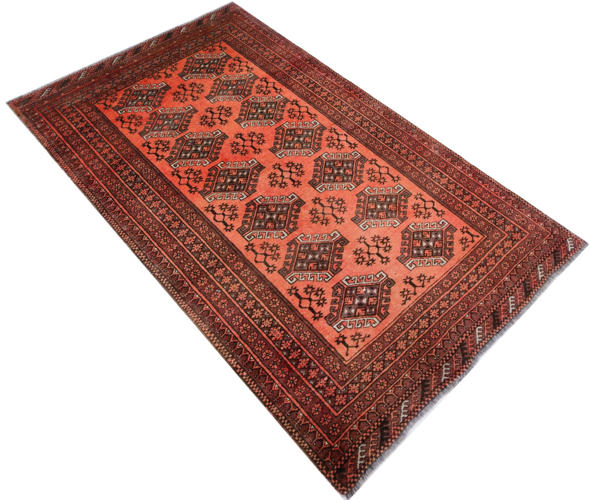 Handmade Vintage Afghan Turkmen Rug | 177 x 101 cm | 5'10" x 3'4" - Najaf Rugs & Textile