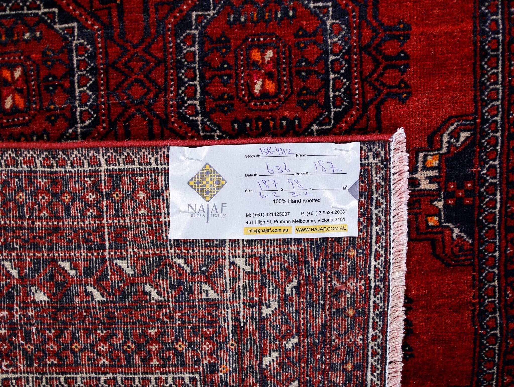 Handmade Vintage Afghan Turkmen Rug | 187 x 98 cm | 6'2" x 3'2" - Najaf Rugs & Textile