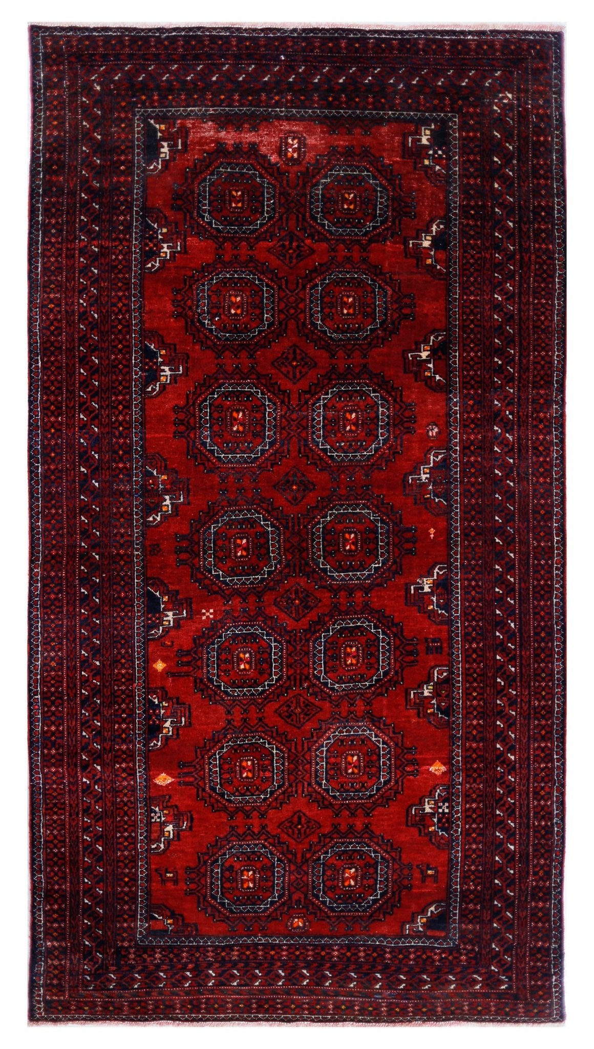 Handmade Vintage Afghan Turkmen Rug | 187 x 98 cm | 6'2" x 3'2" - Najaf Rugs & Textile