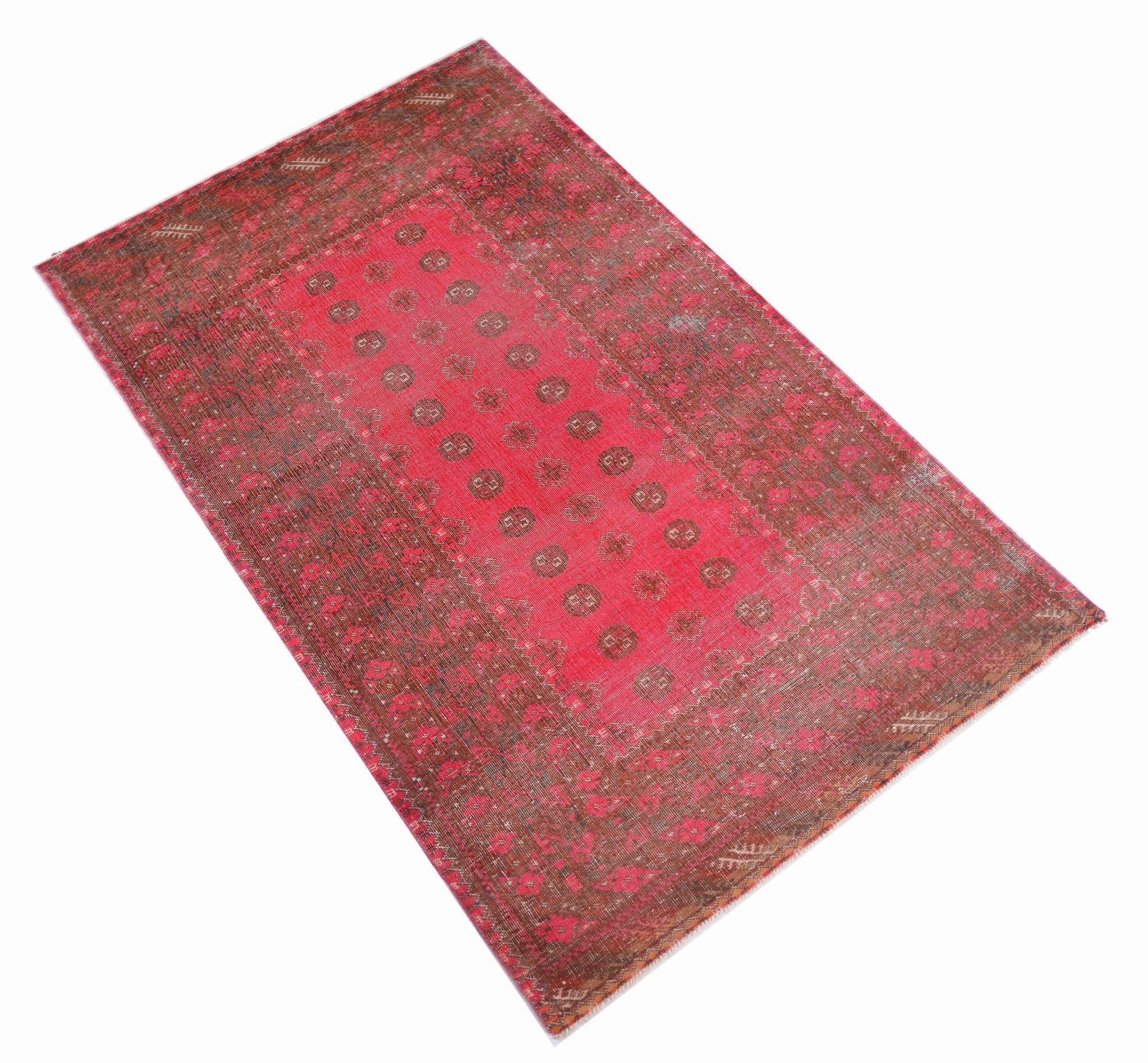 Handmade Vintage Afghan Turkmen Rug | 188 x 102 cm | 6'2" x 3'4" - Najaf Rugs & Textile