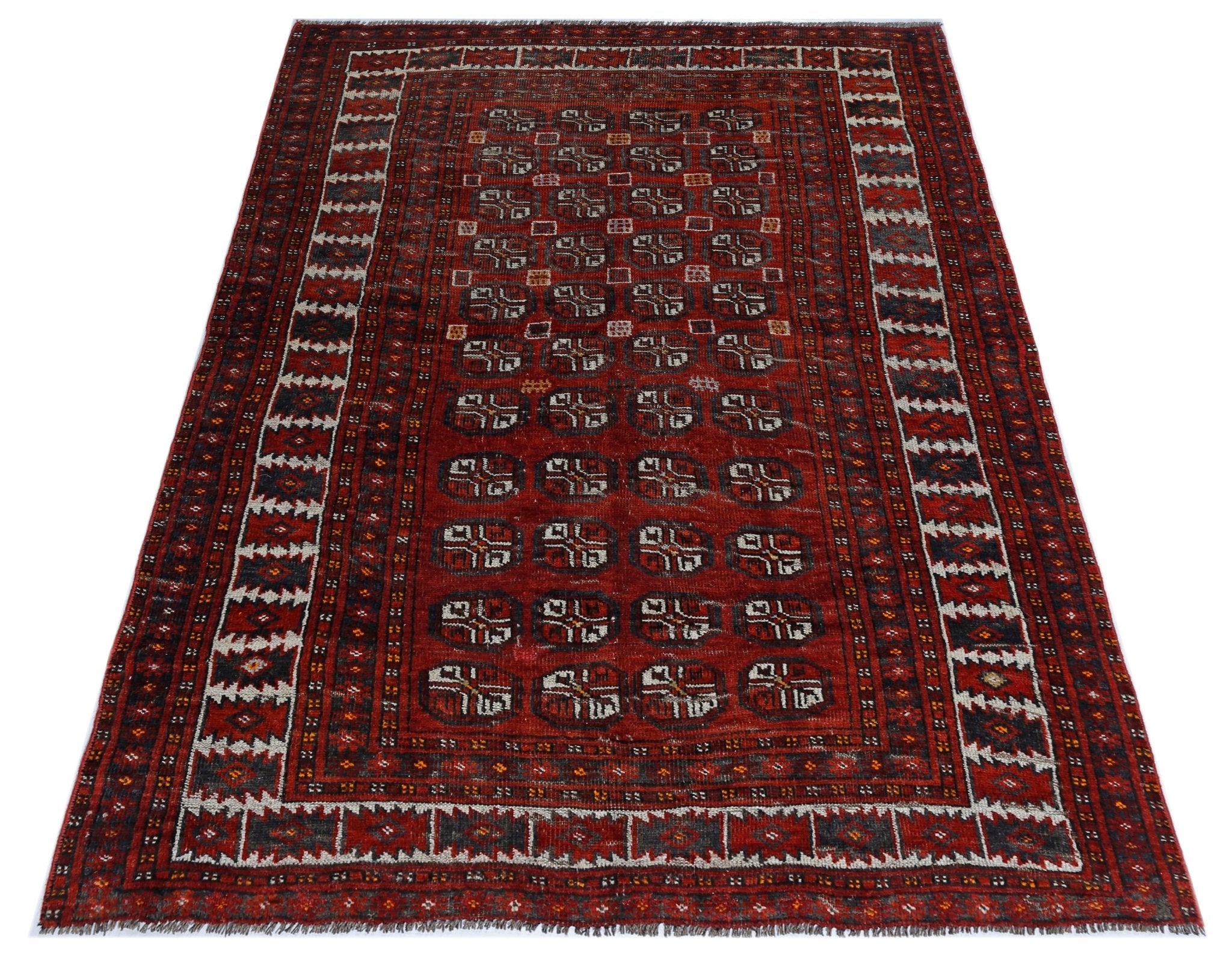 Handmade Vintage Afghan Turkmen Rug | 191 x 130 cm | 6'3" x 4'3" - Najaf Rugs & Textile