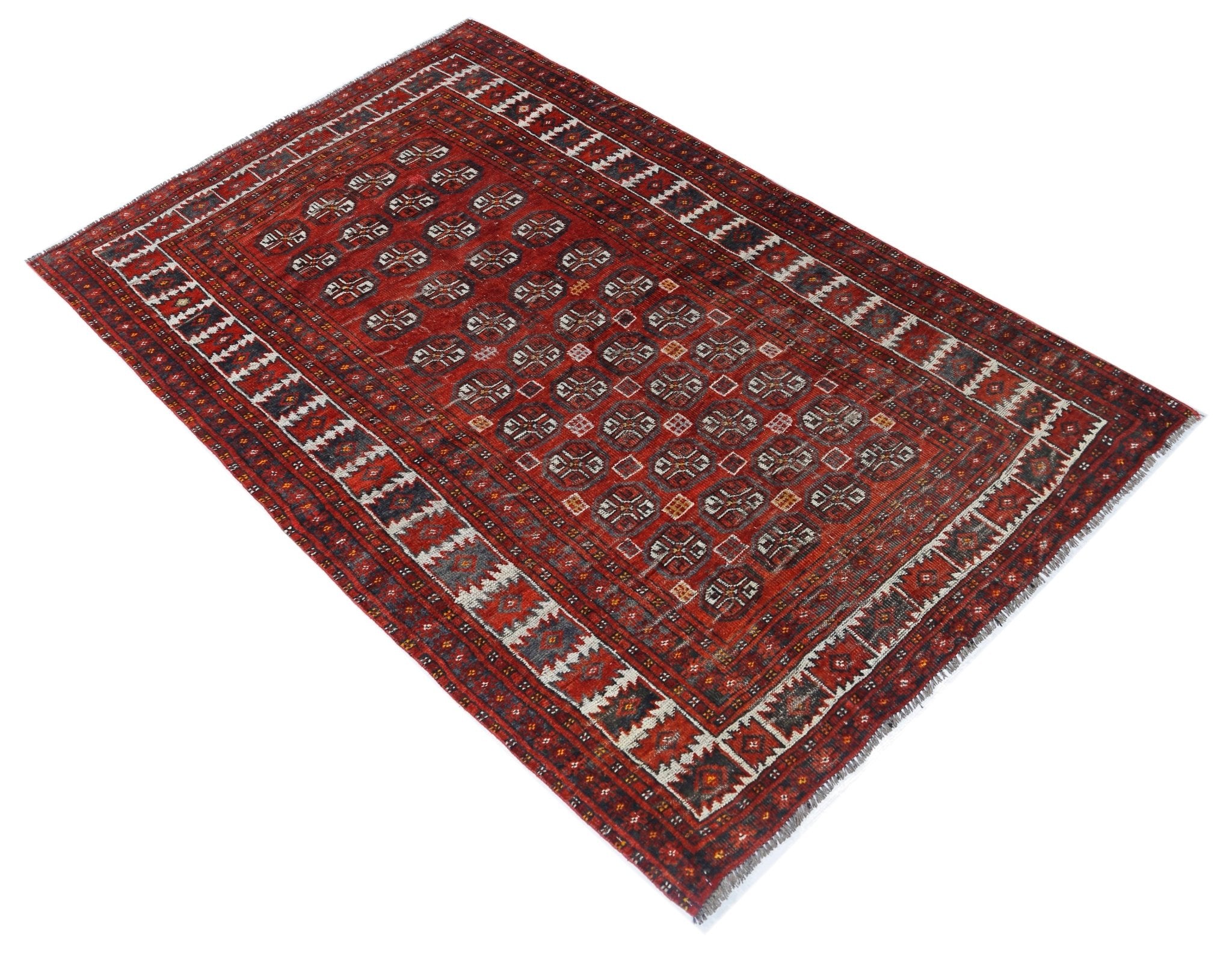Handmade Vintage Afghan Turkmen Rug | 191 x 130 cm | 6'3" x 4'3" - Najaf Rugs & Textile