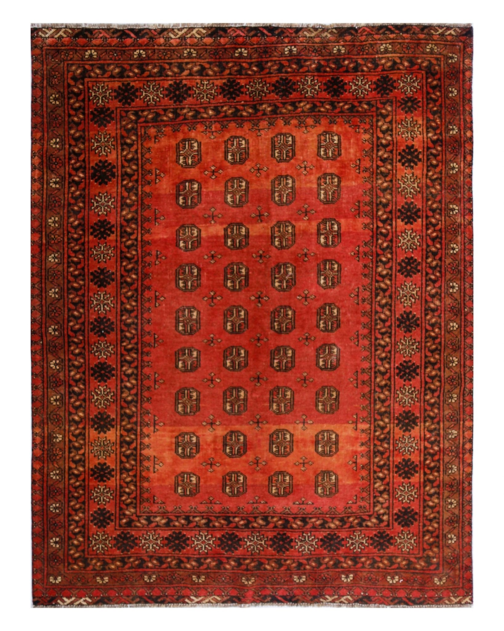 Handmade Vintage Afghan Turkmen Rug | 195 x 149 cm | 6'5" x 4'11" - Najaf Rugs & Textile
