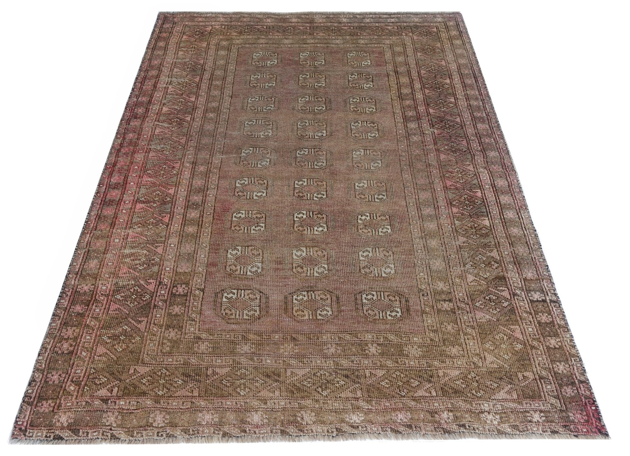 Handmade Vintage Afghan Turkmen Rug | 197 x 129 cm | 6'6" x 4'3" - Najaf Rugs & Textile