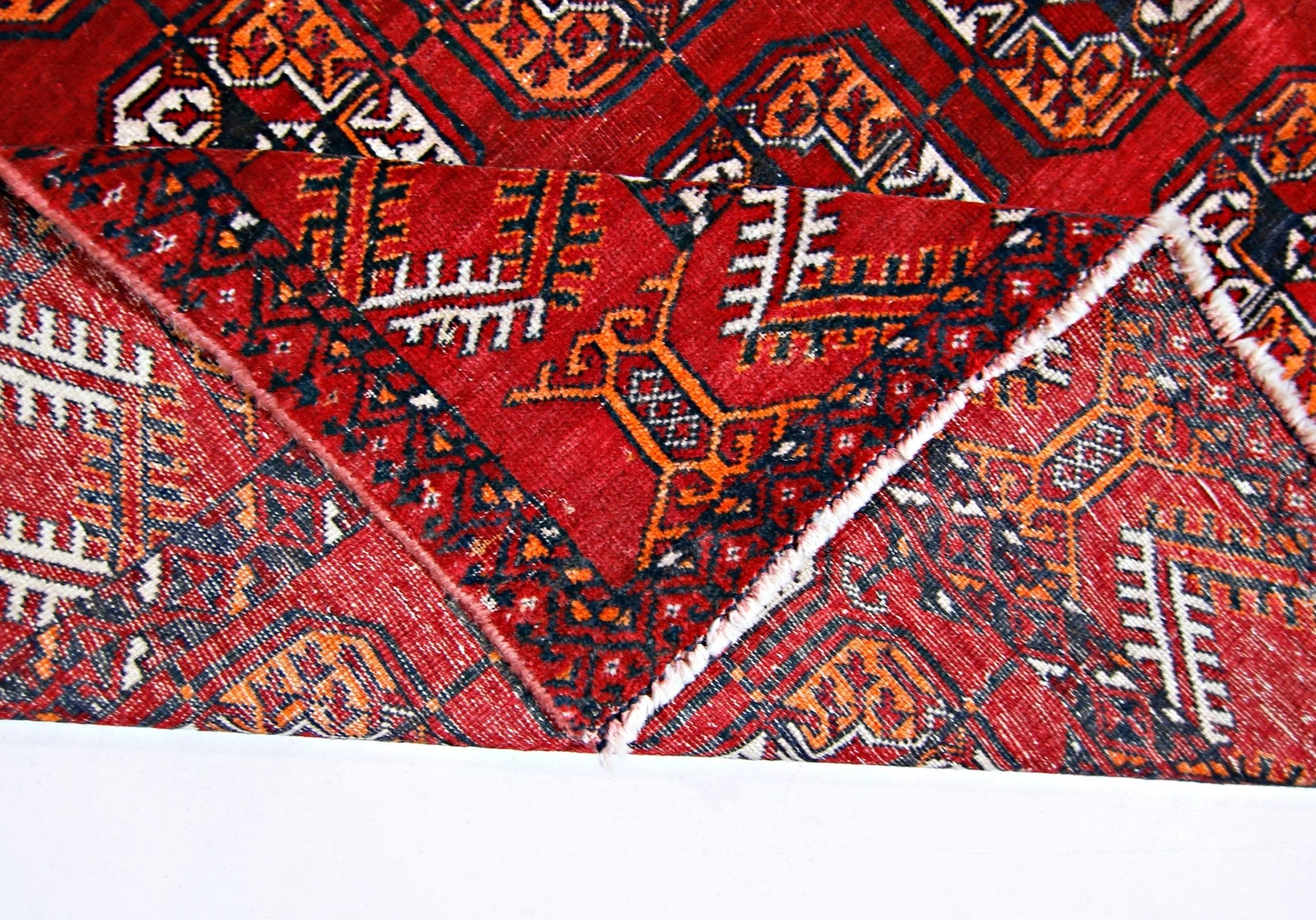 Handmade Vintage Afghan Turkmen Rug | 201 x 112 cm | 6'7" x 3'8" - Najaf Rugs & Textile