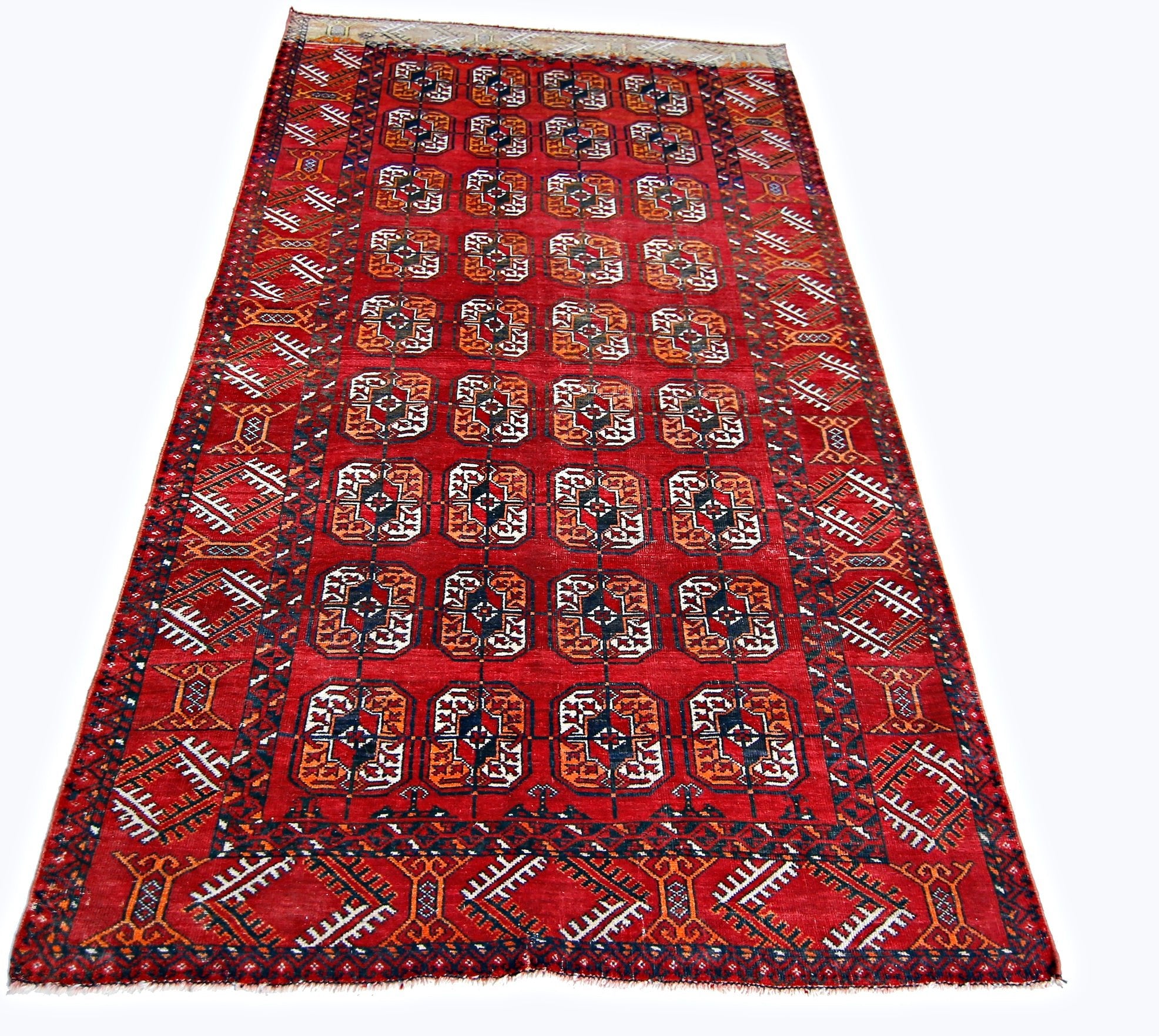 Handmade Vintage Afghan Turkmen Rug | 201 x 112 cm | 6'7" x 3'8" - Najaf Rugs & Textile