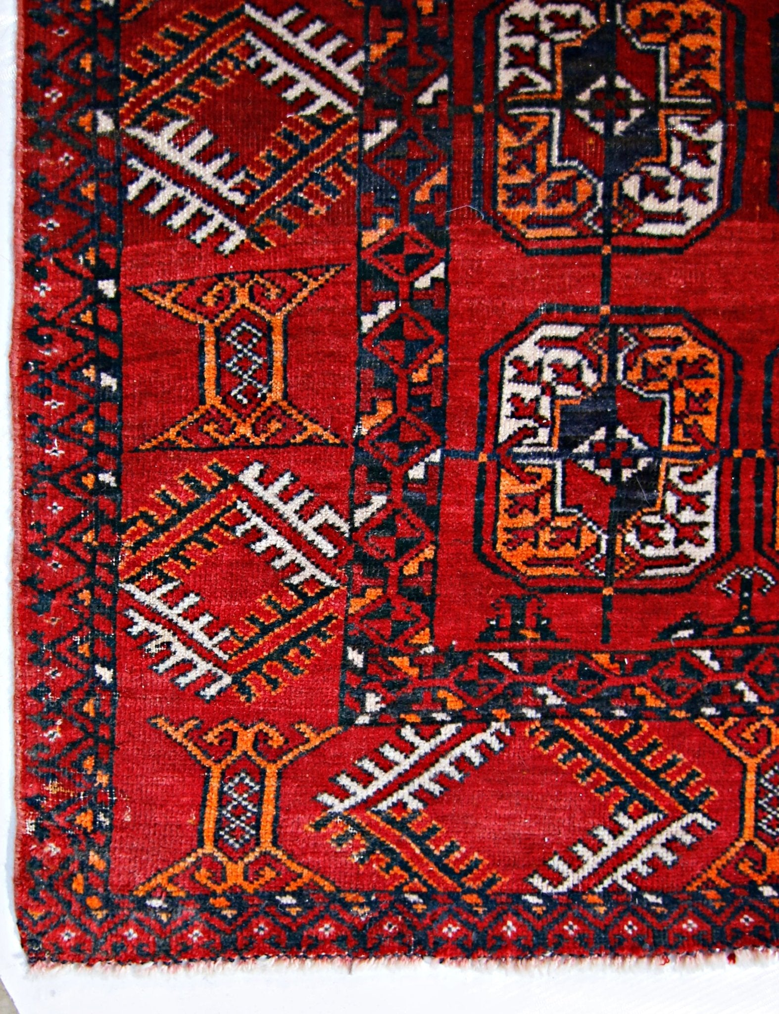 Handmade Vintage Afghan Turkmen Rug | 201 x 112 cm | 6'7" x 3'8" - Najaf Rugs & Textile