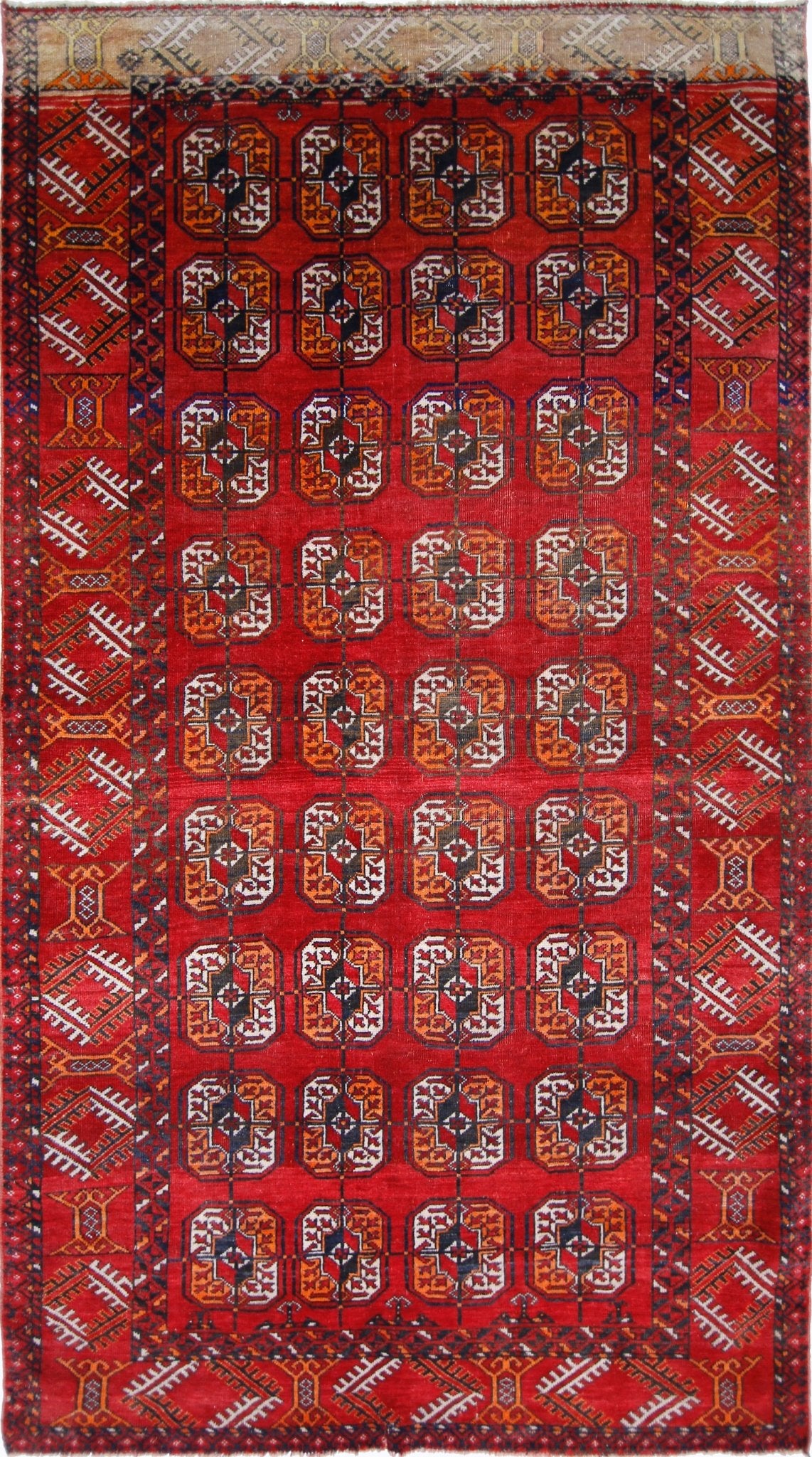 Handmade Vintage Afghan Turkmen Rug | 201 x 112 cm | 6'7" x 3'8" - Najaf Rugs & Textile