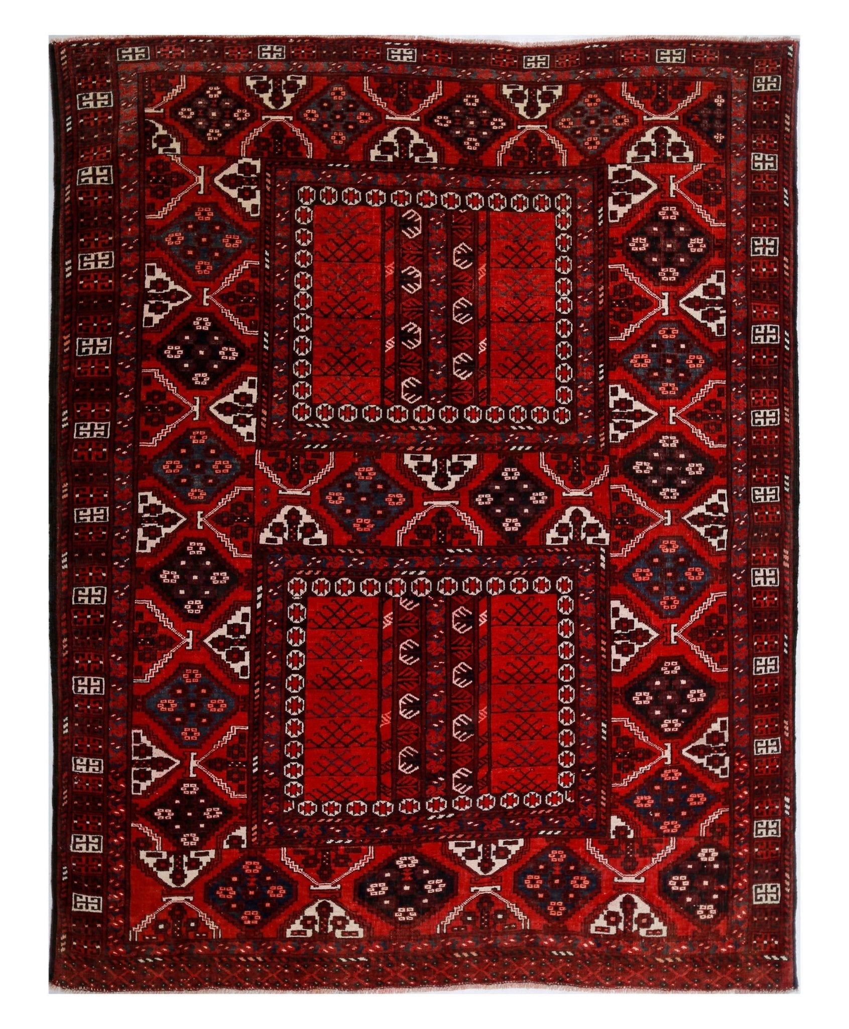 Handmade Vintage Afghan Turkmen Rug | 206 x 164 cm | 6'9" x 5'5" - Najaf Rugs & Textile