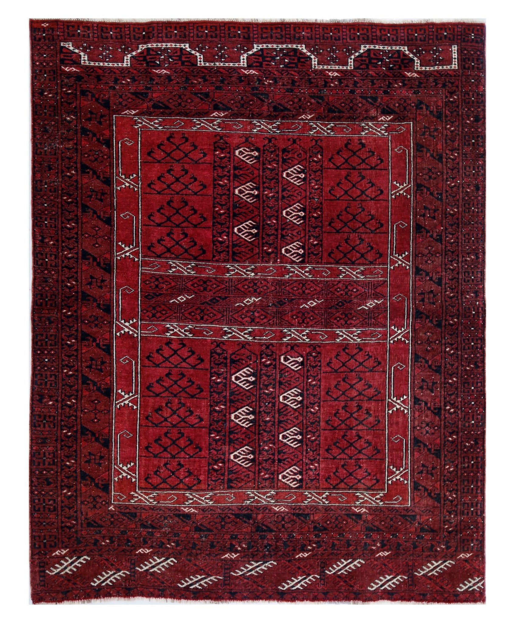 Handmade Vintage Afghan Turkmen Rug | 208 x 165 cm | 6'10" x 5'5" - Najaf Rugs & Textile