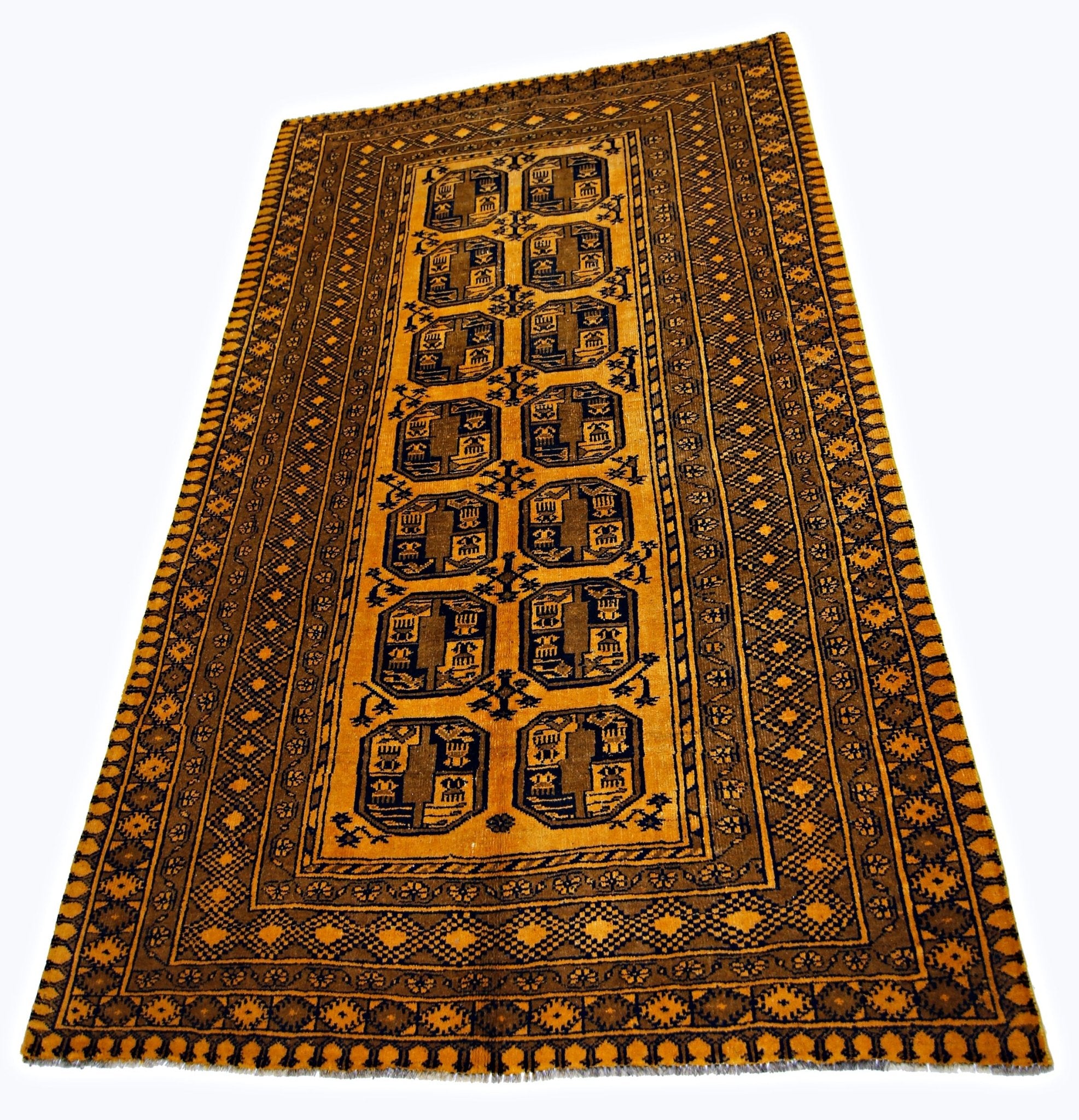 Handmade Vintage Afghan Turkmen Rug | 221 x 144 cm | 7'3" x 4'9" - Najaf Rugs & Textile