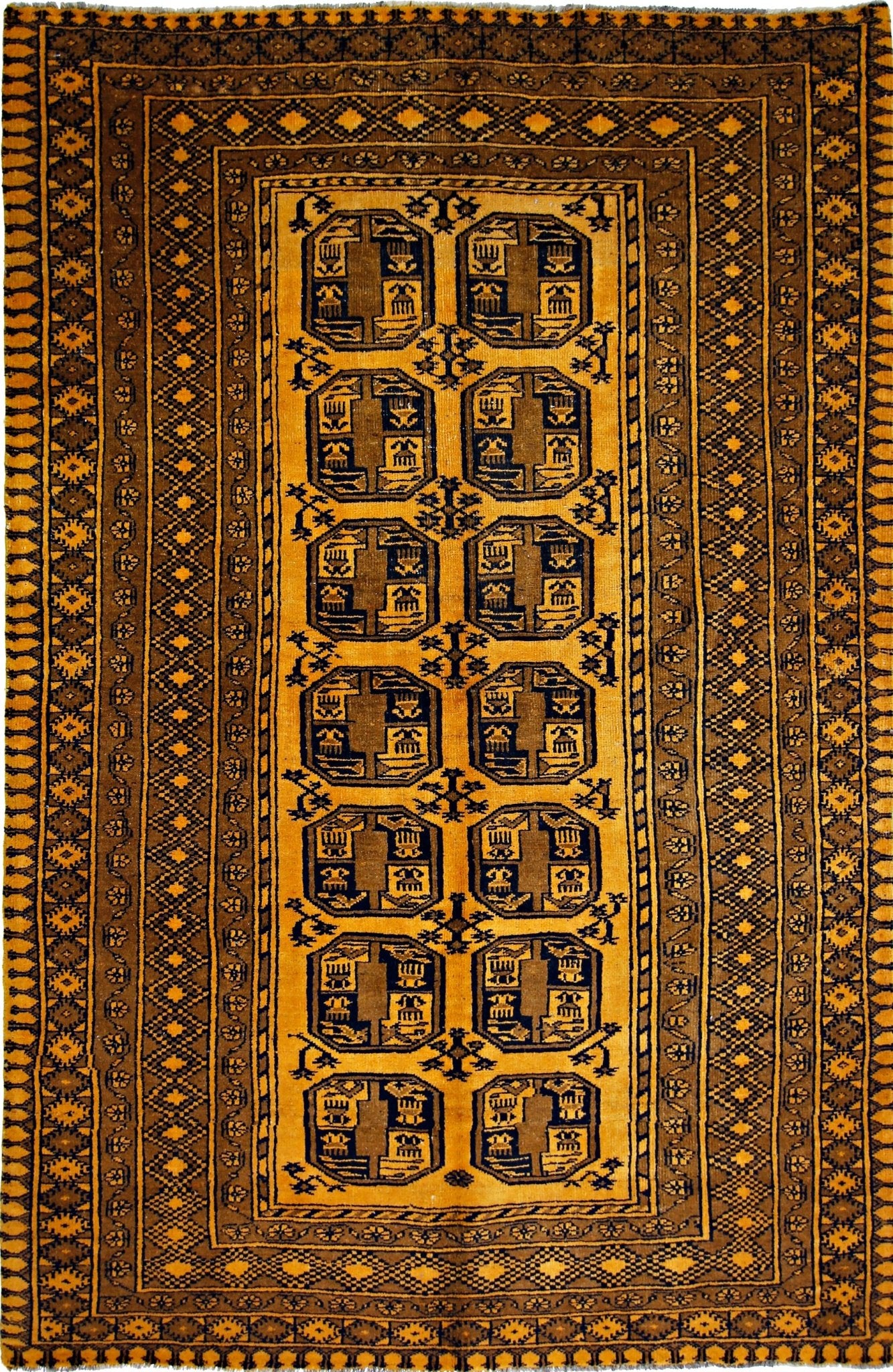 Handmade Vintage Afghan Turkmen Rug | 221 x 144 cm | 7'3" x 4'9" - Najaf Rugs & Textile