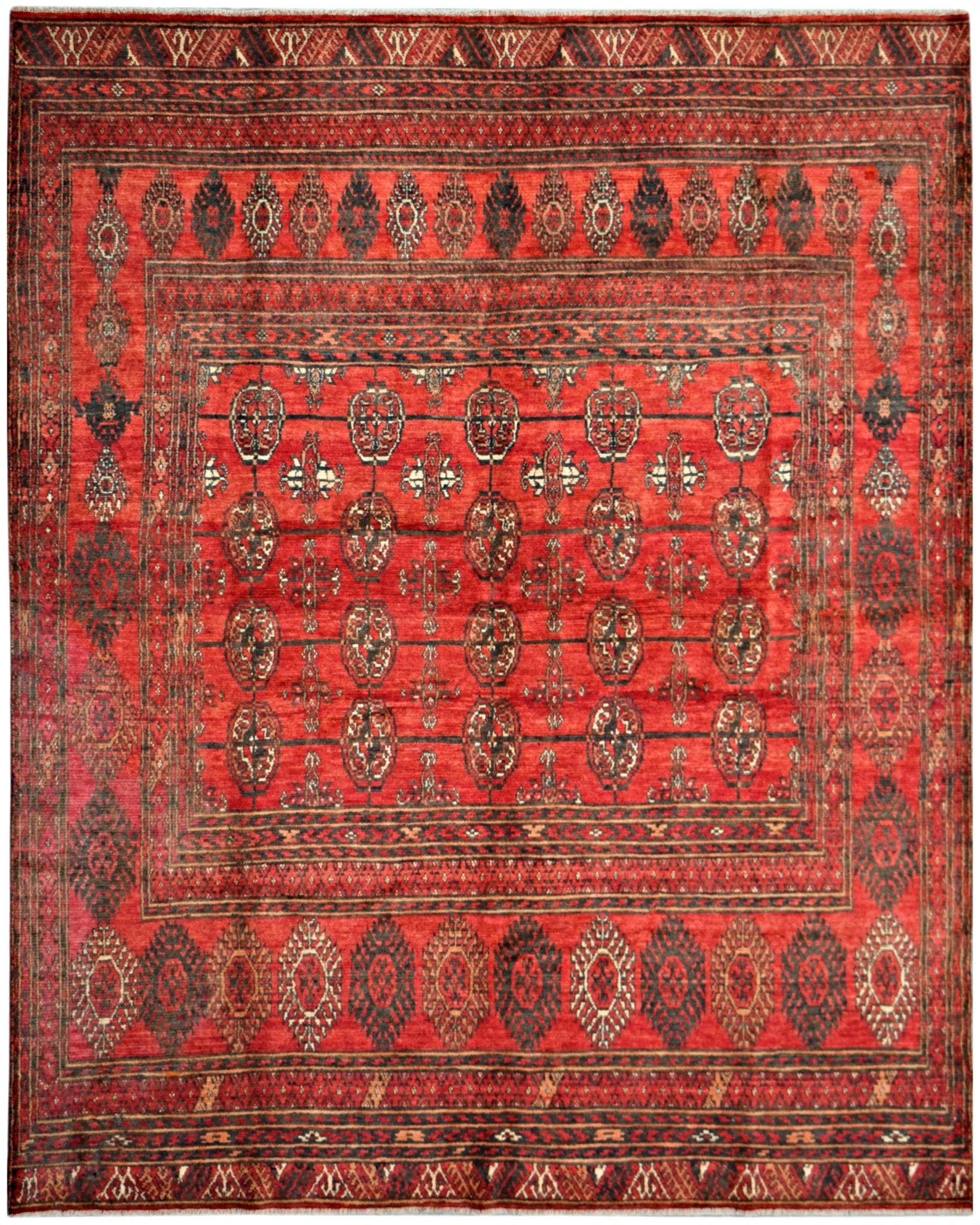 Handmade Vintage Afghan Turkmen Rug | 231 x 207 cm | 7'7" x 6'10" - Najaf Rugs & Textile