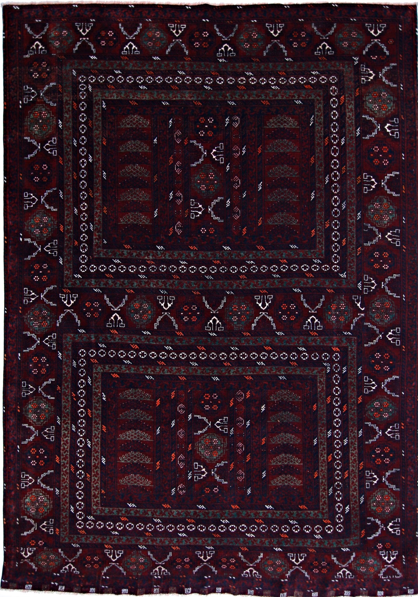 Handmade Vintage Afghan Turkmen Rug | 243 x 173 cm | 7'11" x 5'8" - Najaf Rugs & Textile