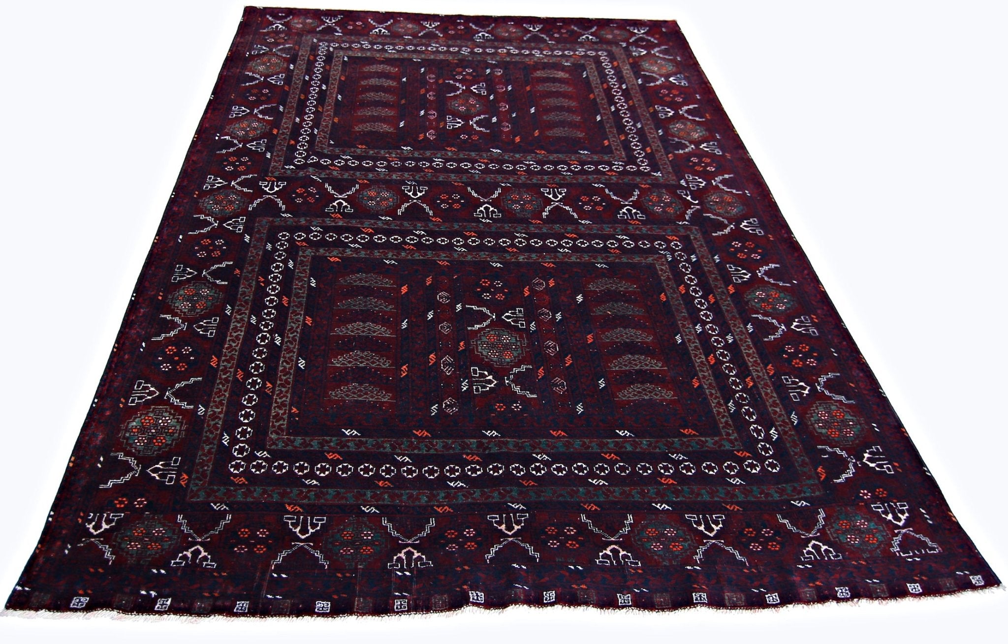 Handmade Vintage Afghan Turkmen Rug | 243 x 173 cm | 7'11" x 5'8" - Najaf Rugs & Textile