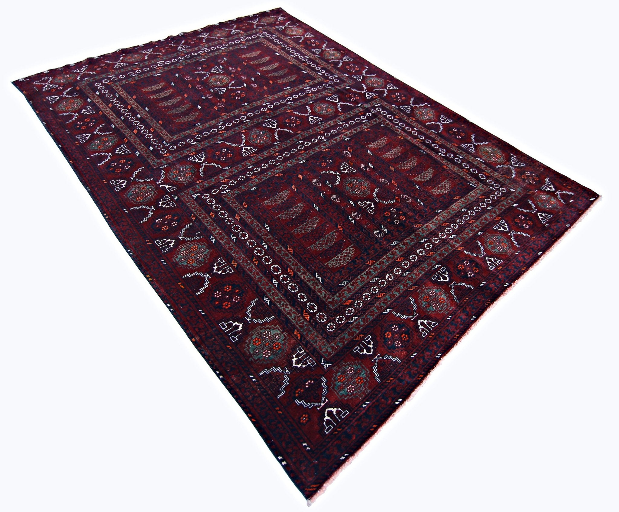 Handmade Vintage Afghan Turkmen Rug | 243 x 173 cm | 7'11" x 5'8" - Najaf Rugs & Textile