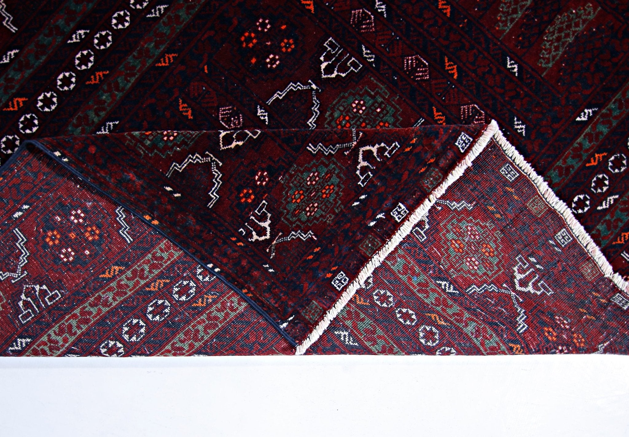 Handmade Vintage Afghan Turkmen Rug | 243 x 173 cm | 7'11" x 5'8" - Najaf Rugs & Textile