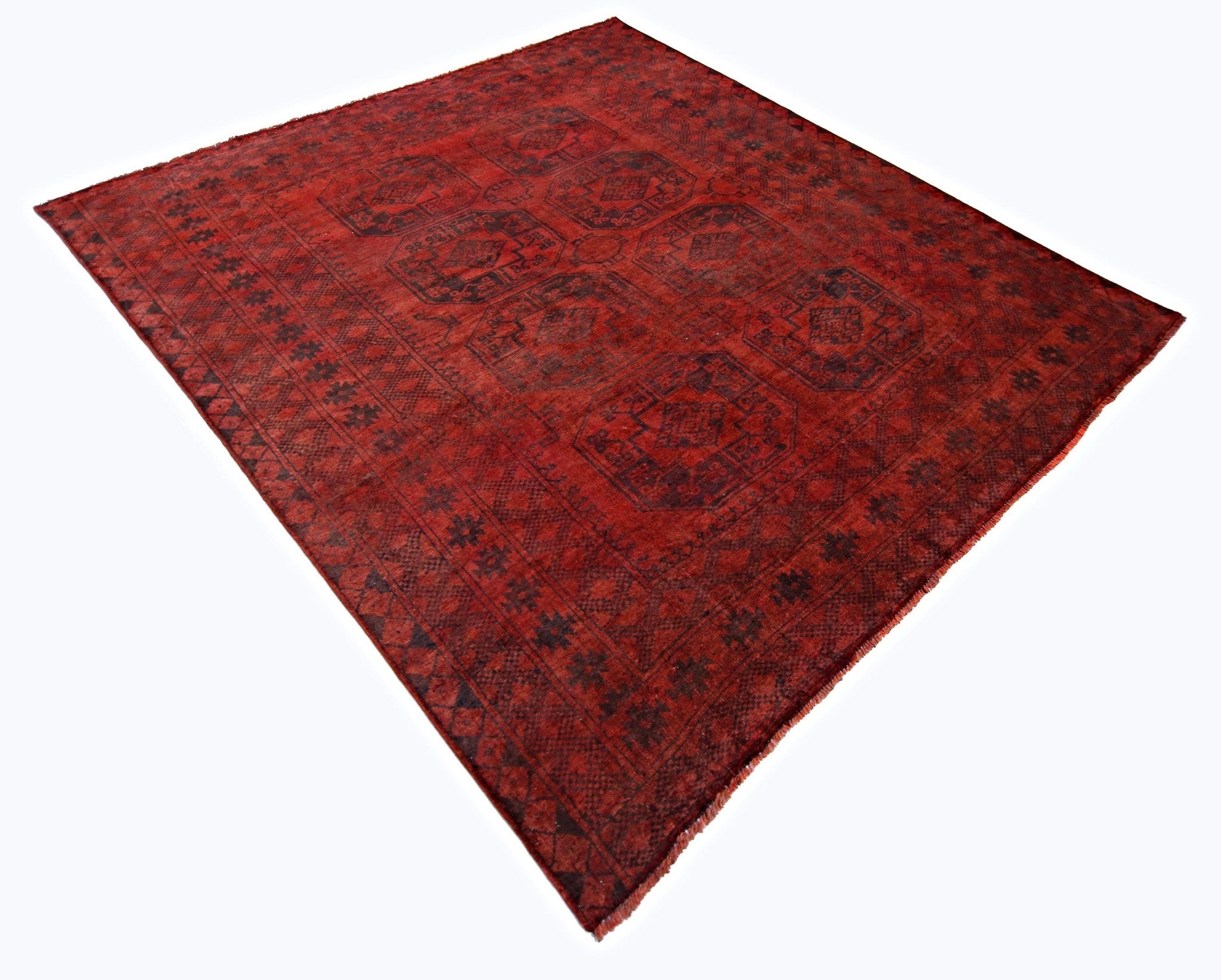 Handmade Vintage Afghan Turkmen Rug | 258 x 229 cm | 8'5" x 7'6" - Najaf Rugs & Textile