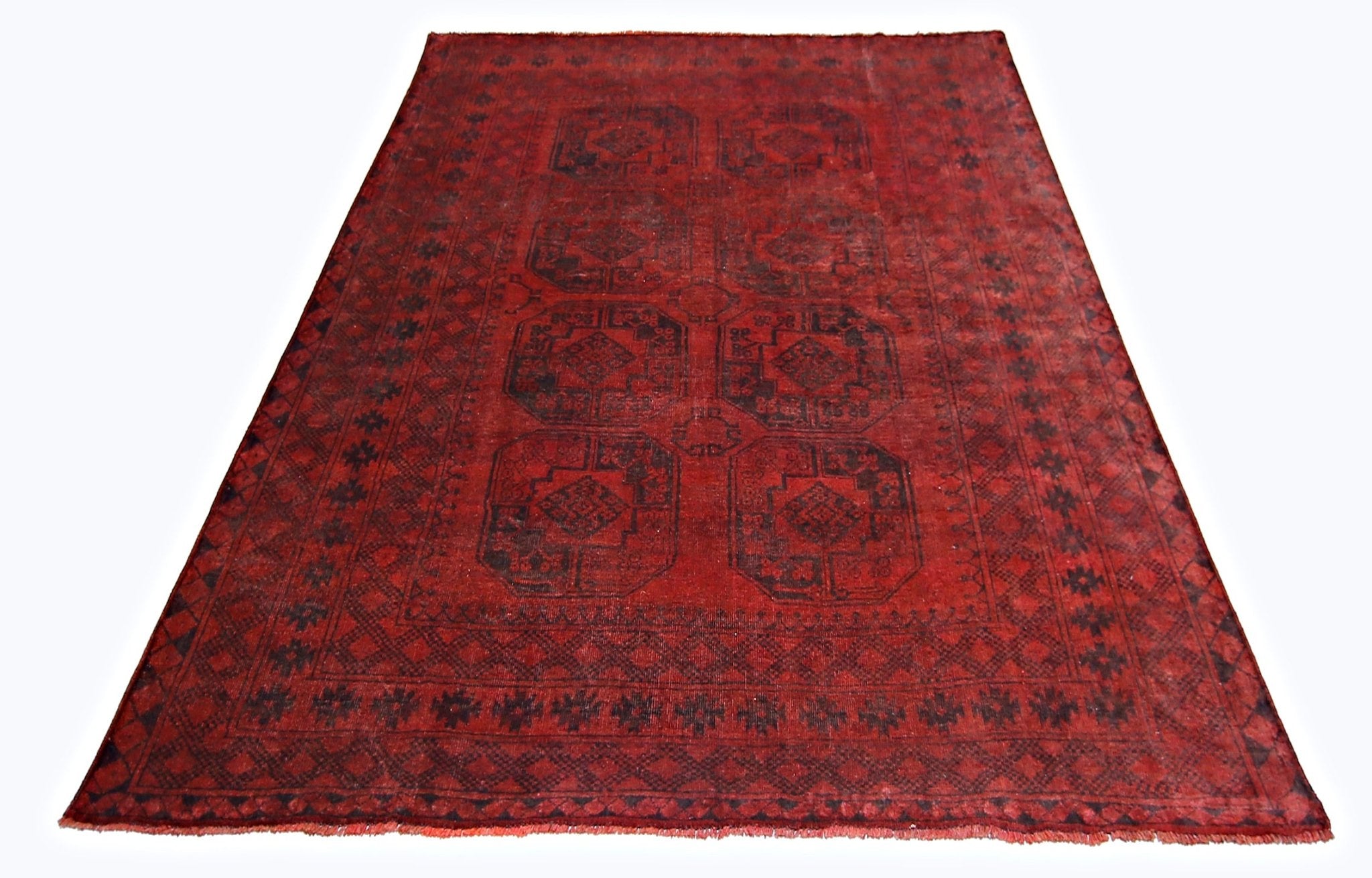 Handmade Vintage Afghan Turkmen Rug | 258 x 229 cm | 8'5" x 7'6" - Najaf Rugs & Textile