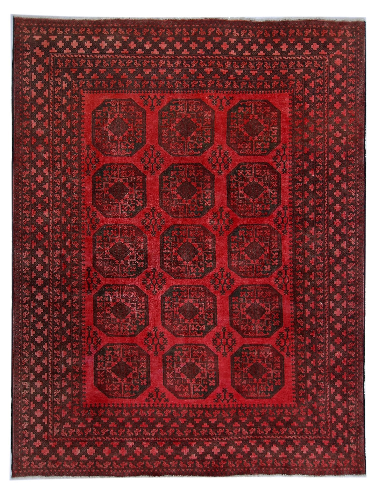 Handmade Vintage Afghan Turkmen Rug | 262 x 203 cm | 8'7" x 6'8" - Najaf Rugs & Textile