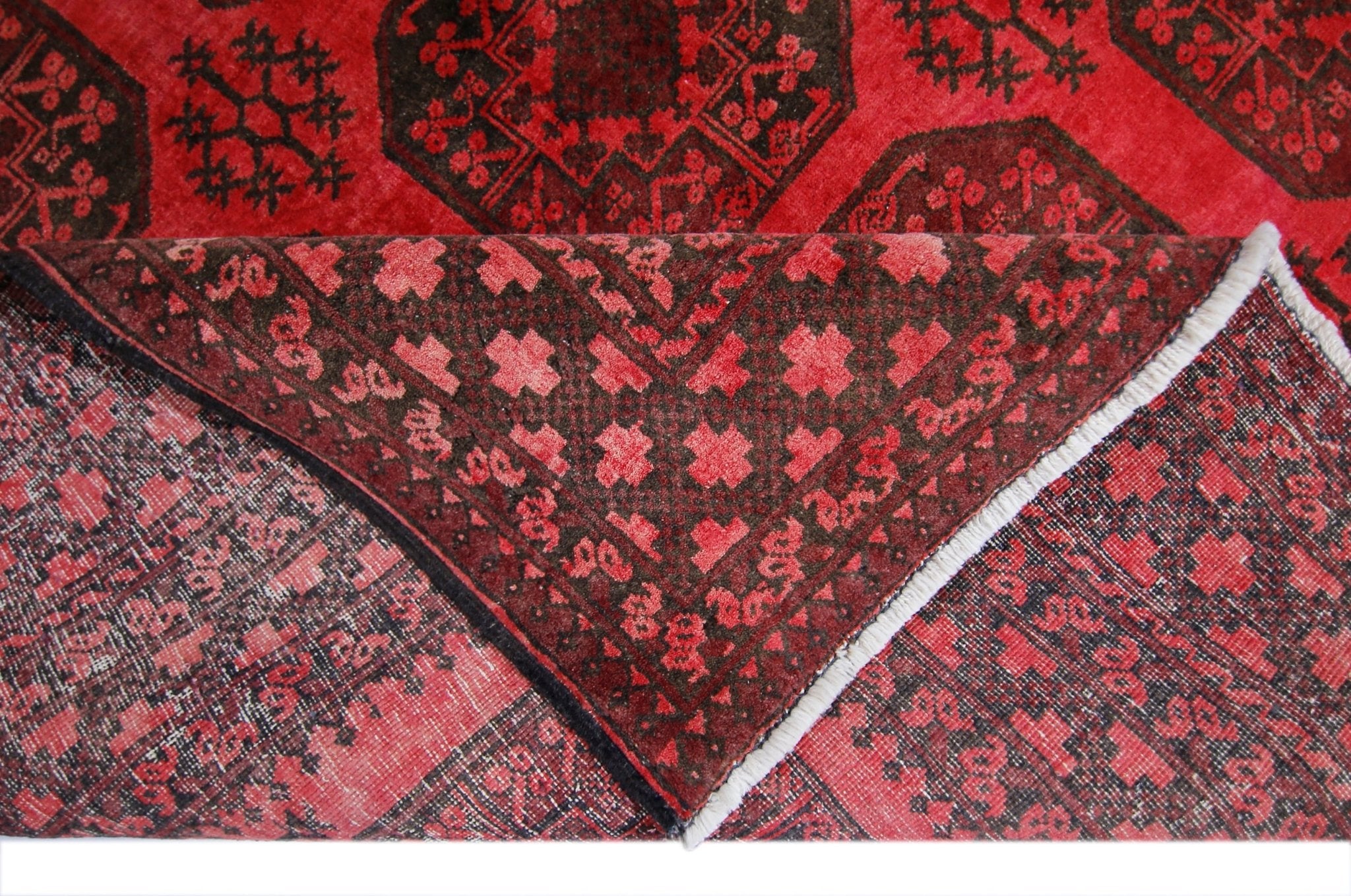 Handmade Vintage Afghan Turkmen Rug | 262 x 203 cm | 8'7" x 6'8" - Najaf Rugs & Textile