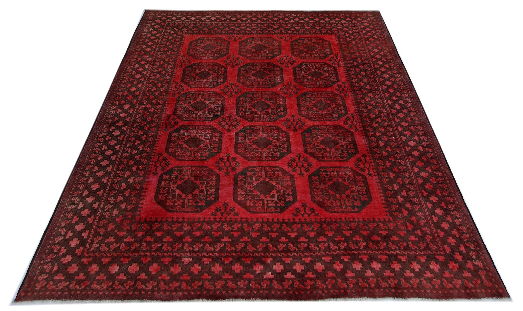 Handmade Vintage Afghan Turkmen Rug | 262 x 203 cm | 8'7" x 6'8" - Najaf Rugs & Textile