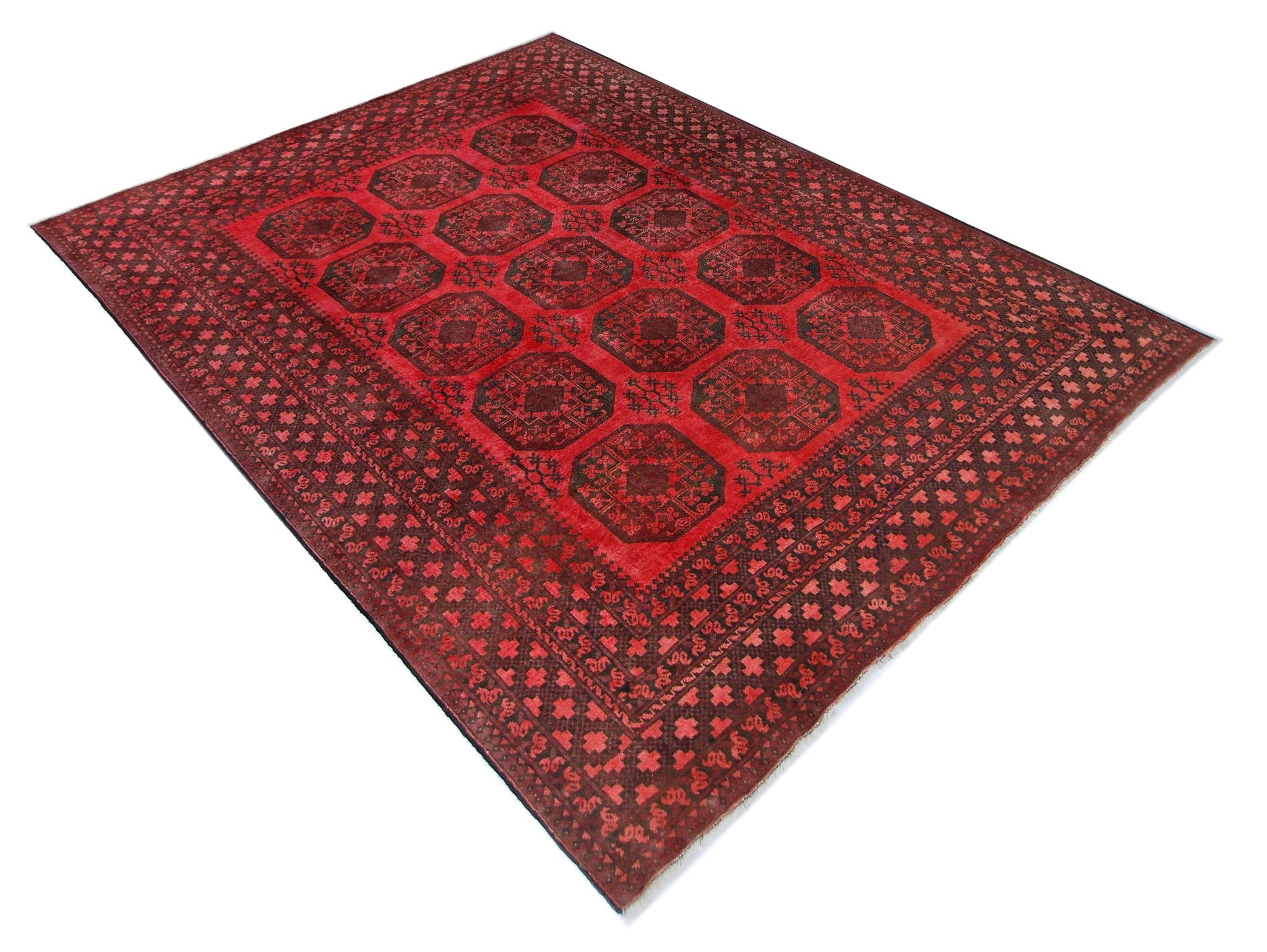 Handmade Vintage Afghan Turkmen Rug | 262 x 203 cm | 8'7" x 6'8" - Najaf Rugs & Textile