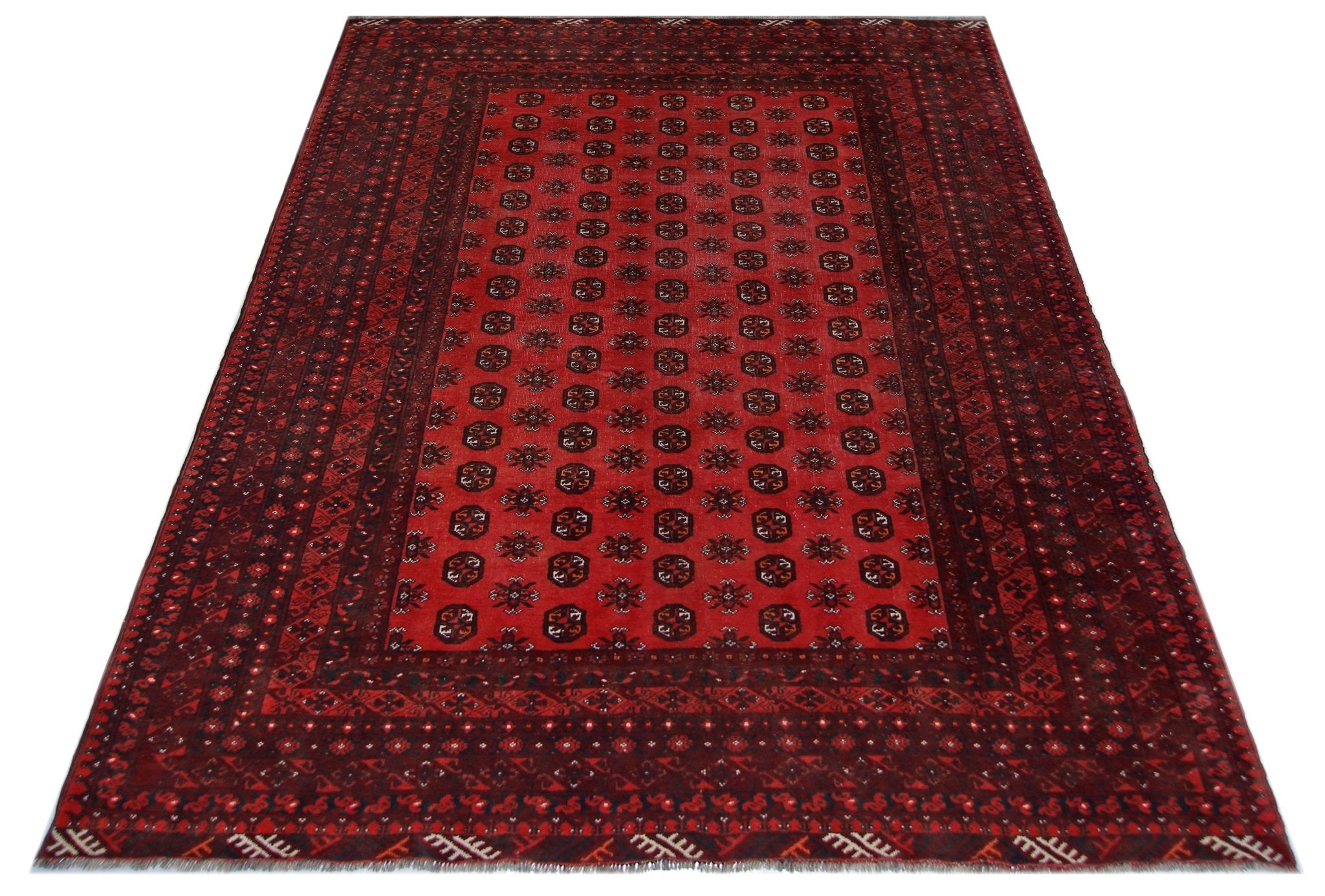 Handmade Vintage Afghan Turkmen Rug | 272 x 200 cm | 8'11" x 6'7" - Najaf Rugs & Textile