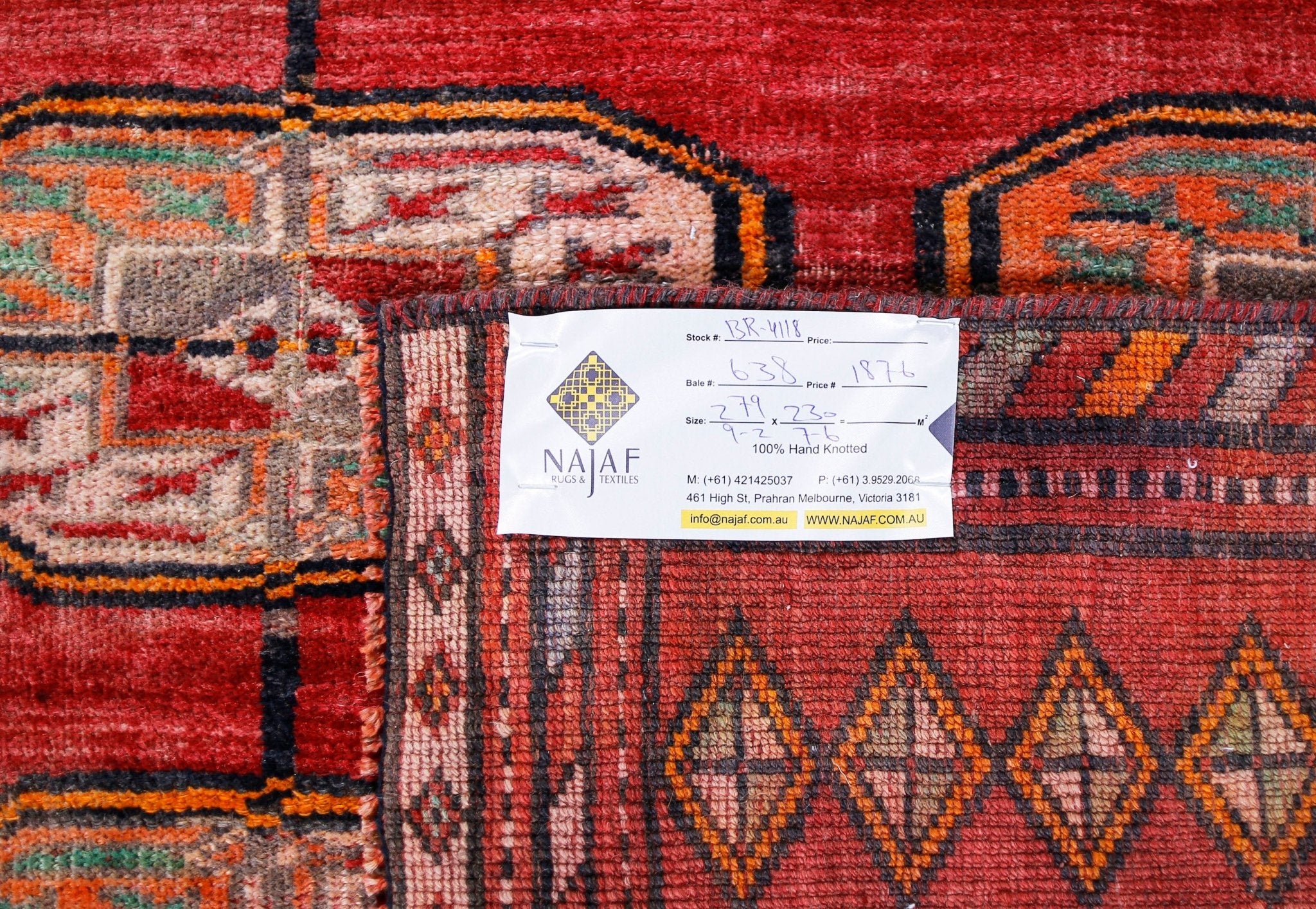 Handmade Vintage Afghan Turkmen Rug | 279 x 230 cm | 9'2" x 7'6" - Najaf Rugs & Textile