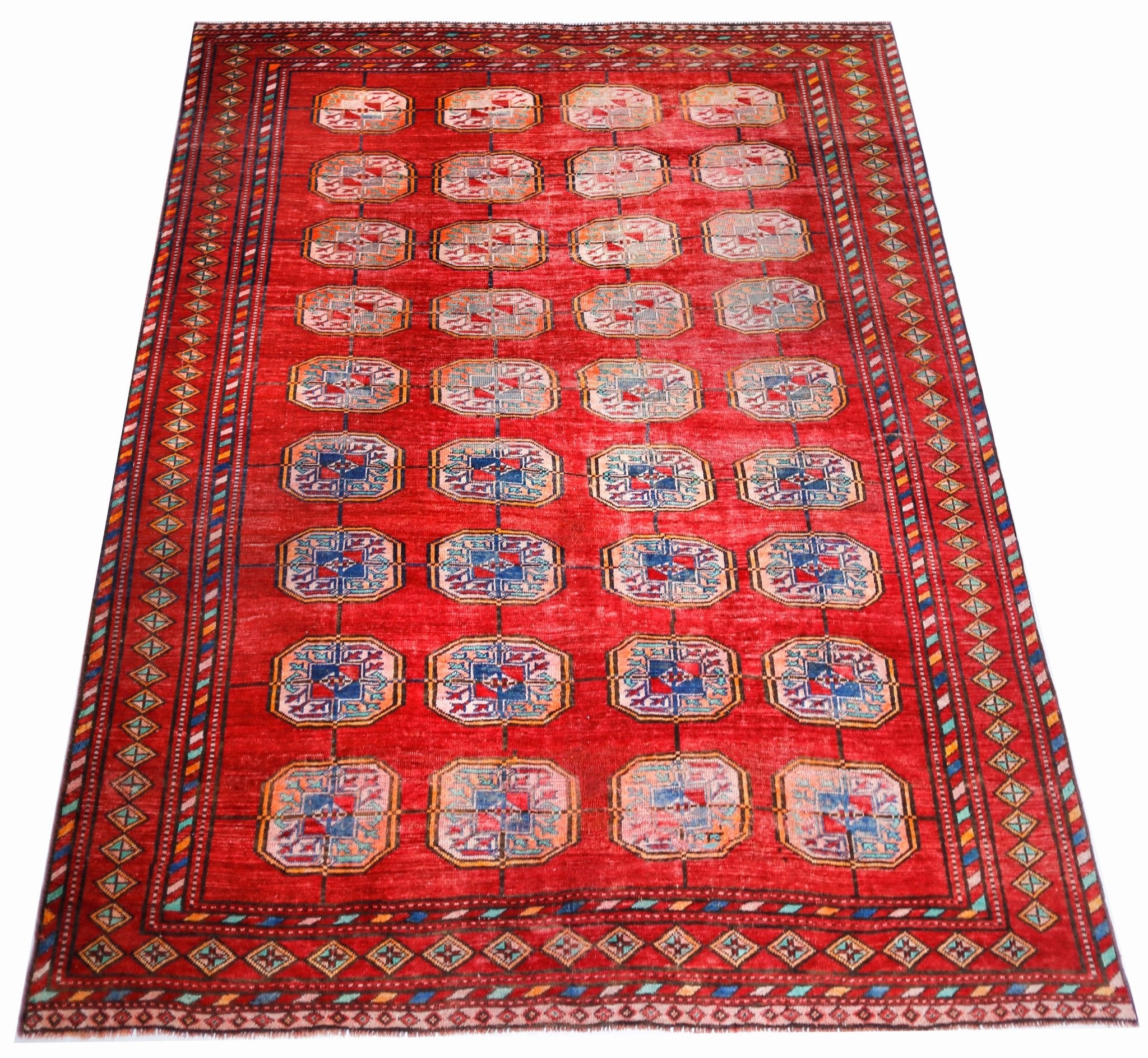 Handmade Vintage Afghan Turkmen Rug | 279 x 230 cm | 9'2" x 7'6" - Najaf Rugs & Textile
