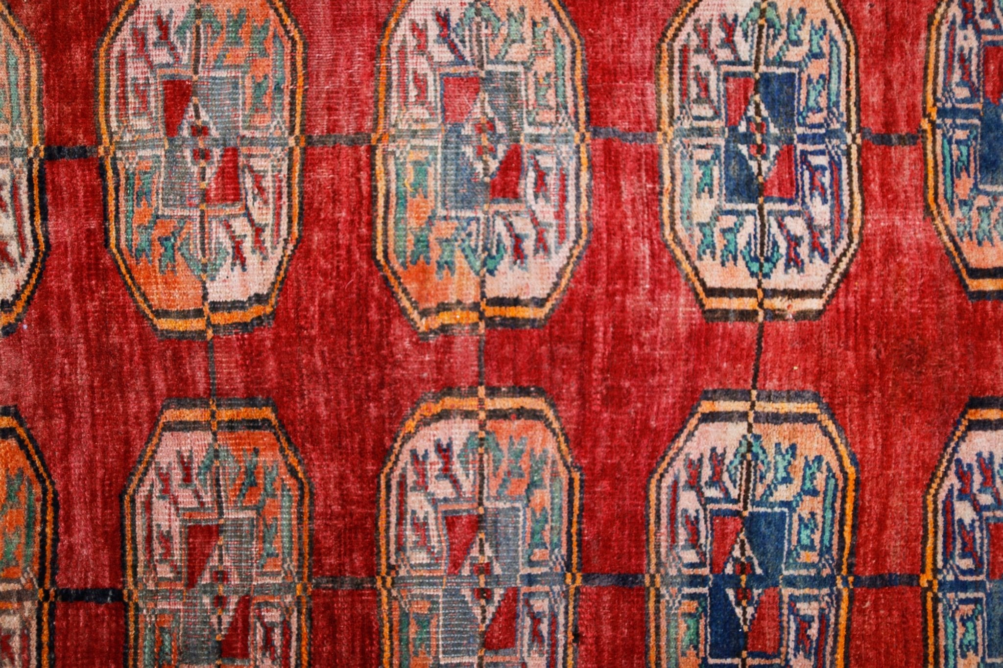 Handmade Vintage Afghan Turkmen Rug | 279 x 230 cm | 9'2" x 7'6" - Najaf Rugs & Textile