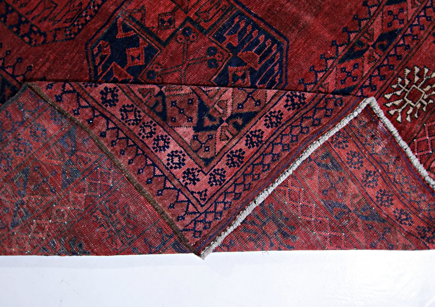 Handmade Vintage Afghan Turkmen Rug | 285 x 233 cm | 9'4" x 7'8" - Najaf Rugs & Textile