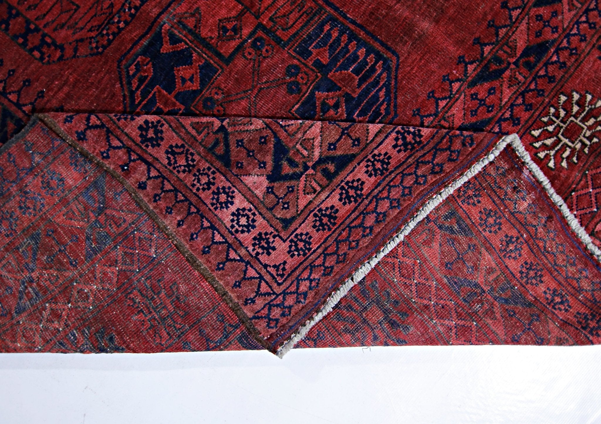 Handmade Vintage Afghan Turkmen Rug | 285 x 233 cm | 9'4" x 7'8" - Najaf Rugs & Textile