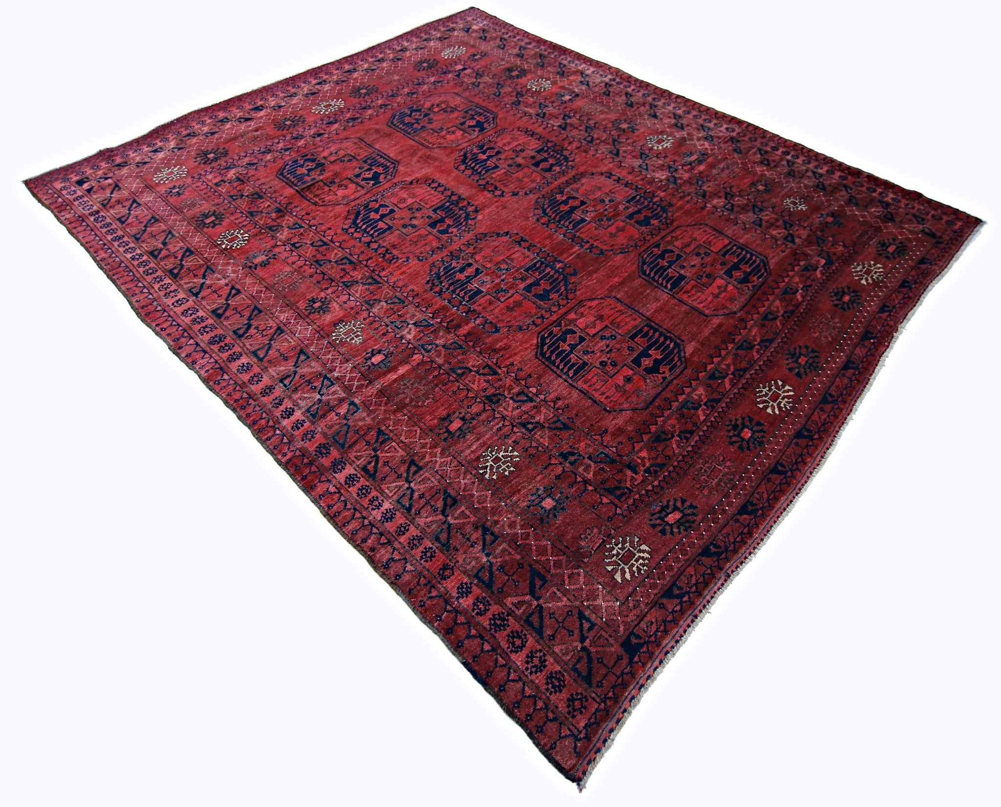 Handmade Vintage Afghan Turkmen Rug | 285 x 233 cm | 9'4" x 7'8" - Najaf Rugs & Textile