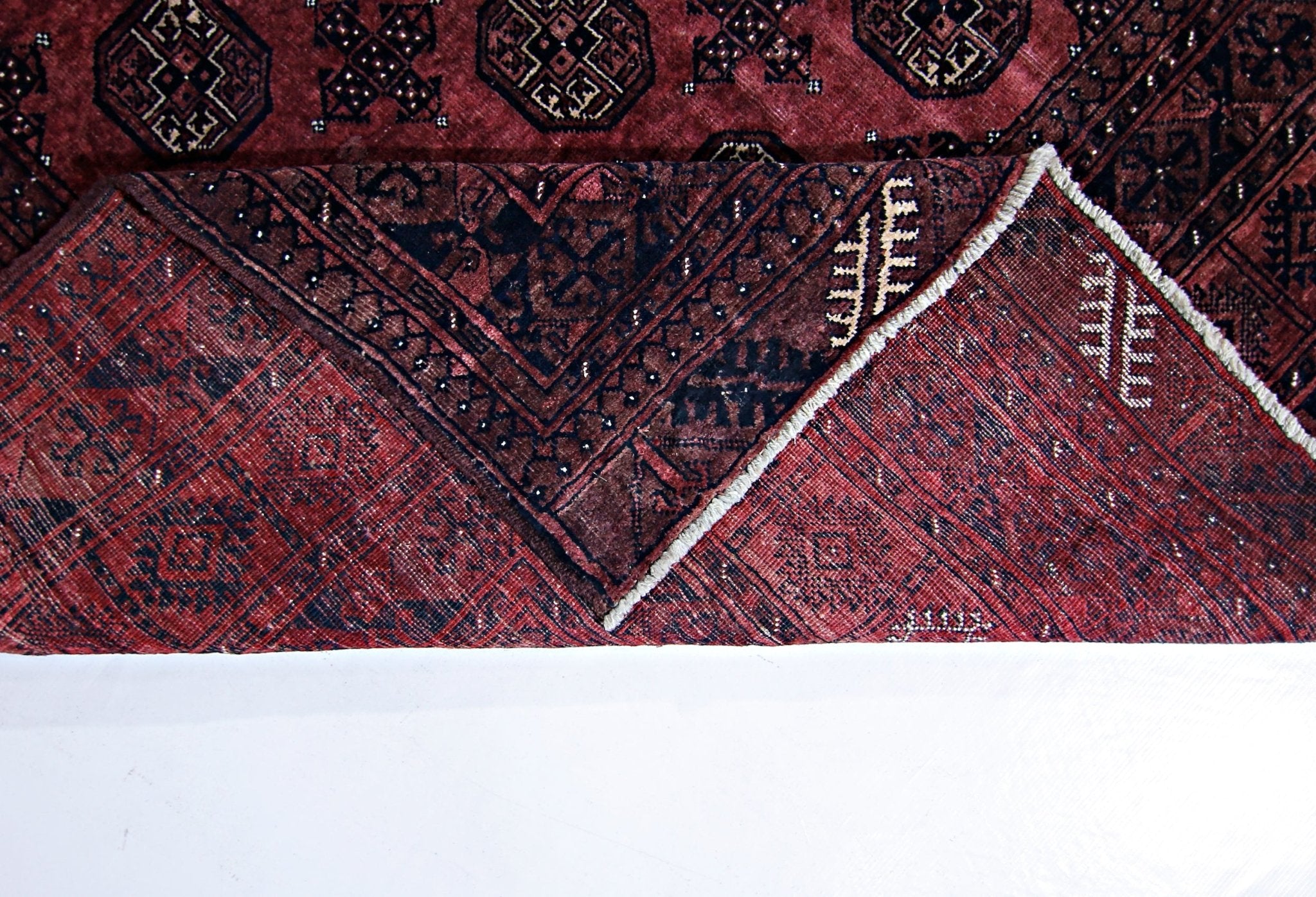 Handmade Vintage Afghan Turkmen Rug | 299 x 218 cm | 9'10" x 7'2" - Najaf Rugs & Textile
