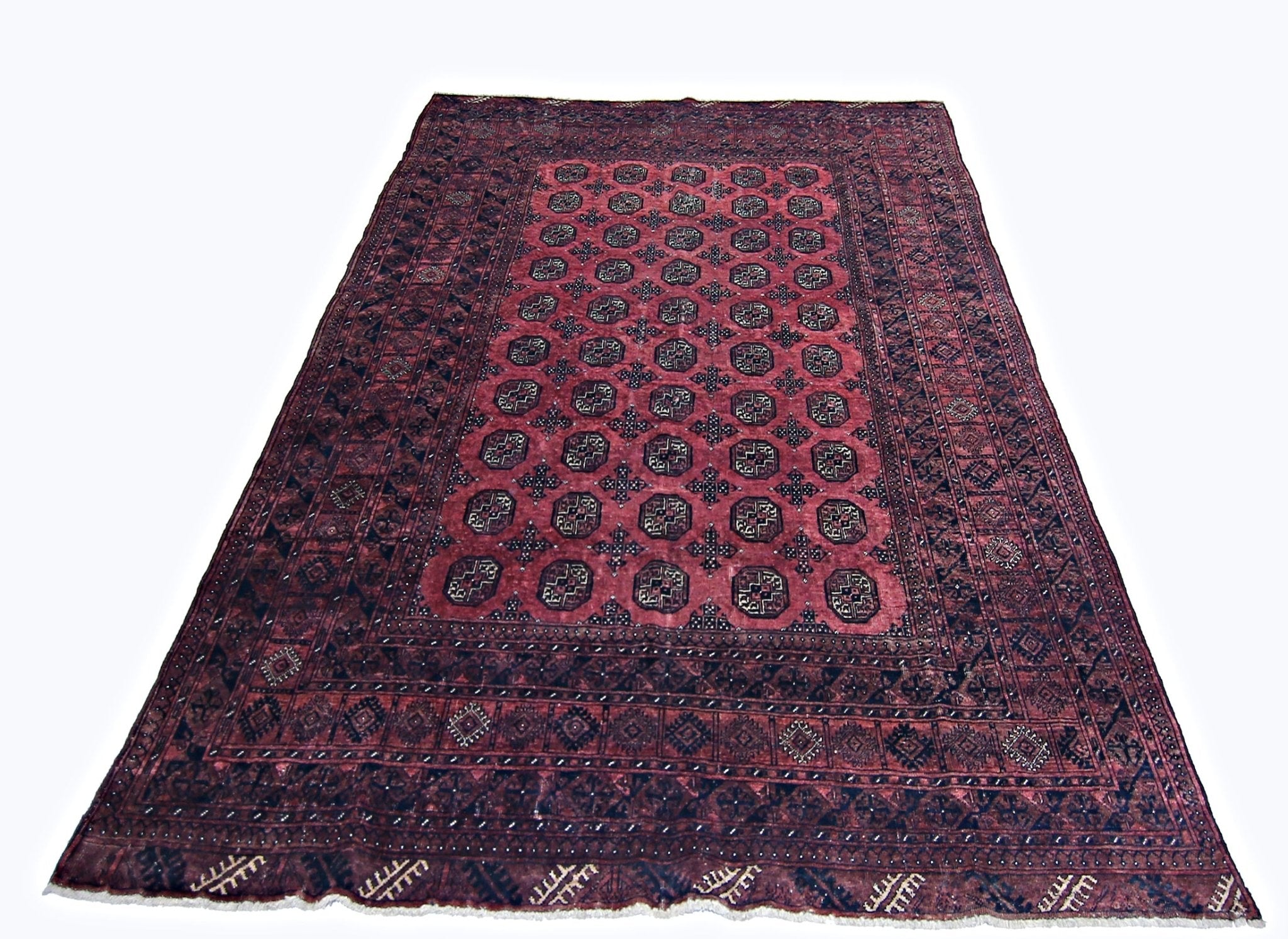 Handmade Vintage Afghan Turkmen Rug | 299 x 218 cm | 9'10" x 7'2" - Najaf Rugs & Textile