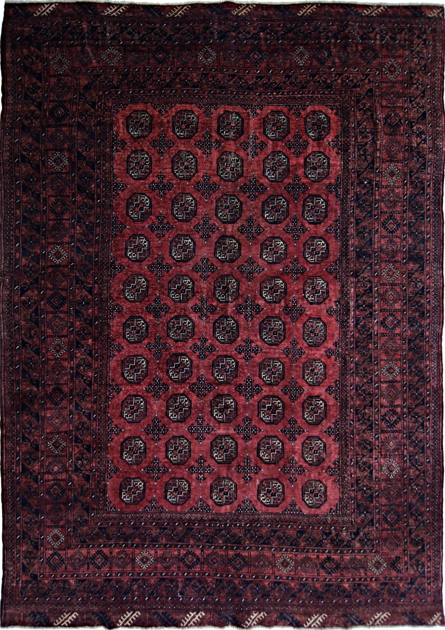 Handmade Vintage Afghan Turkmen Rug | 299 x 218 cm | 9'10" x 7'2" - Najaf Rugs & Textile