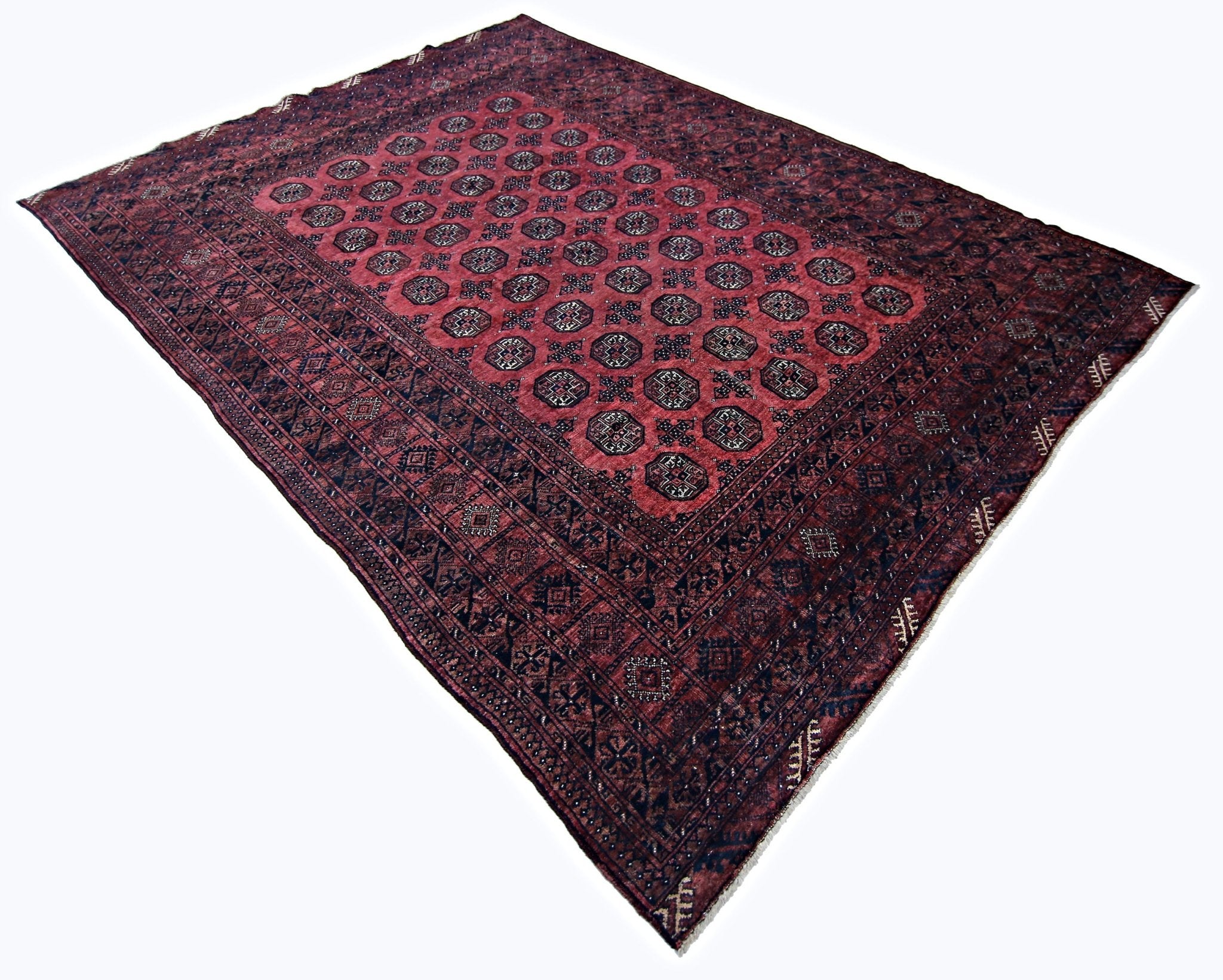 Handmade Vintage Afghan Turkmen Rug | 299 x 218 cm | 9'10" x 7'2" - Najaf Rugs & Textile