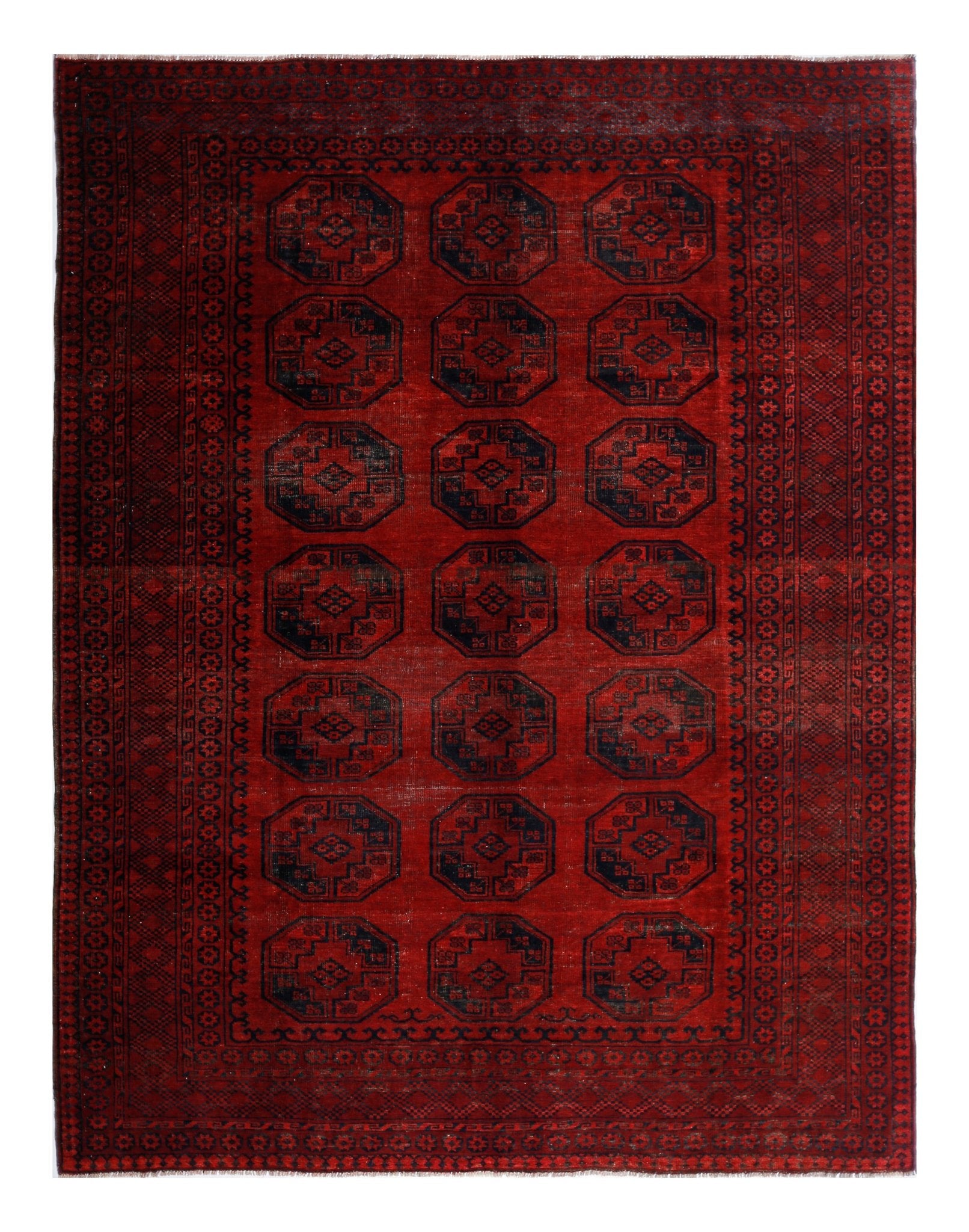 Handmade Vintage Afghan Turkmen Rug | 299 x 234 cm | 9'10" x 7'8" - Najaf Rugs & Textile