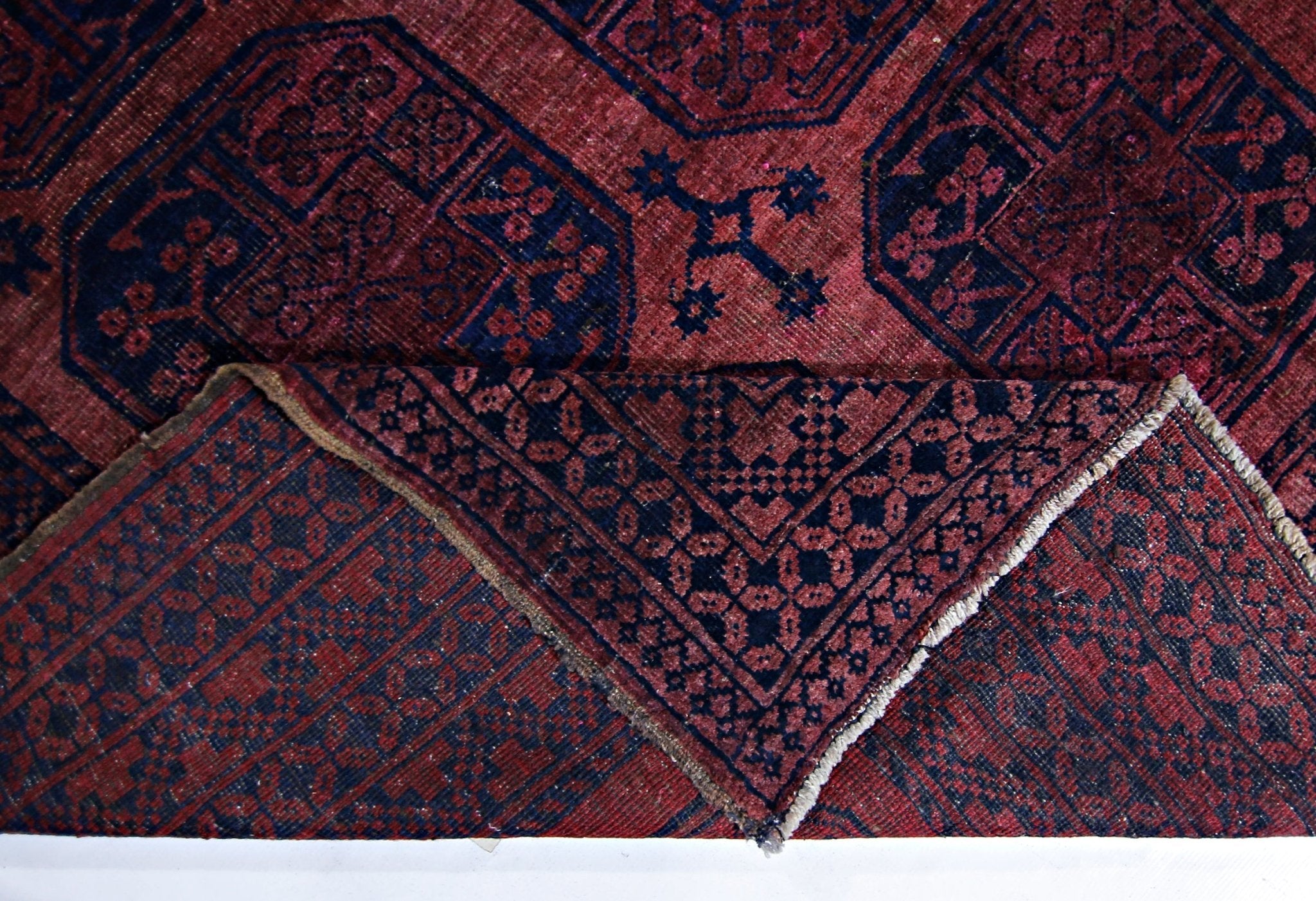 Handmade Vintage Afghan Turkmen Rug | 301 x 212 cm | 9'10" x 6'11" - Najaf Rugs & Textile