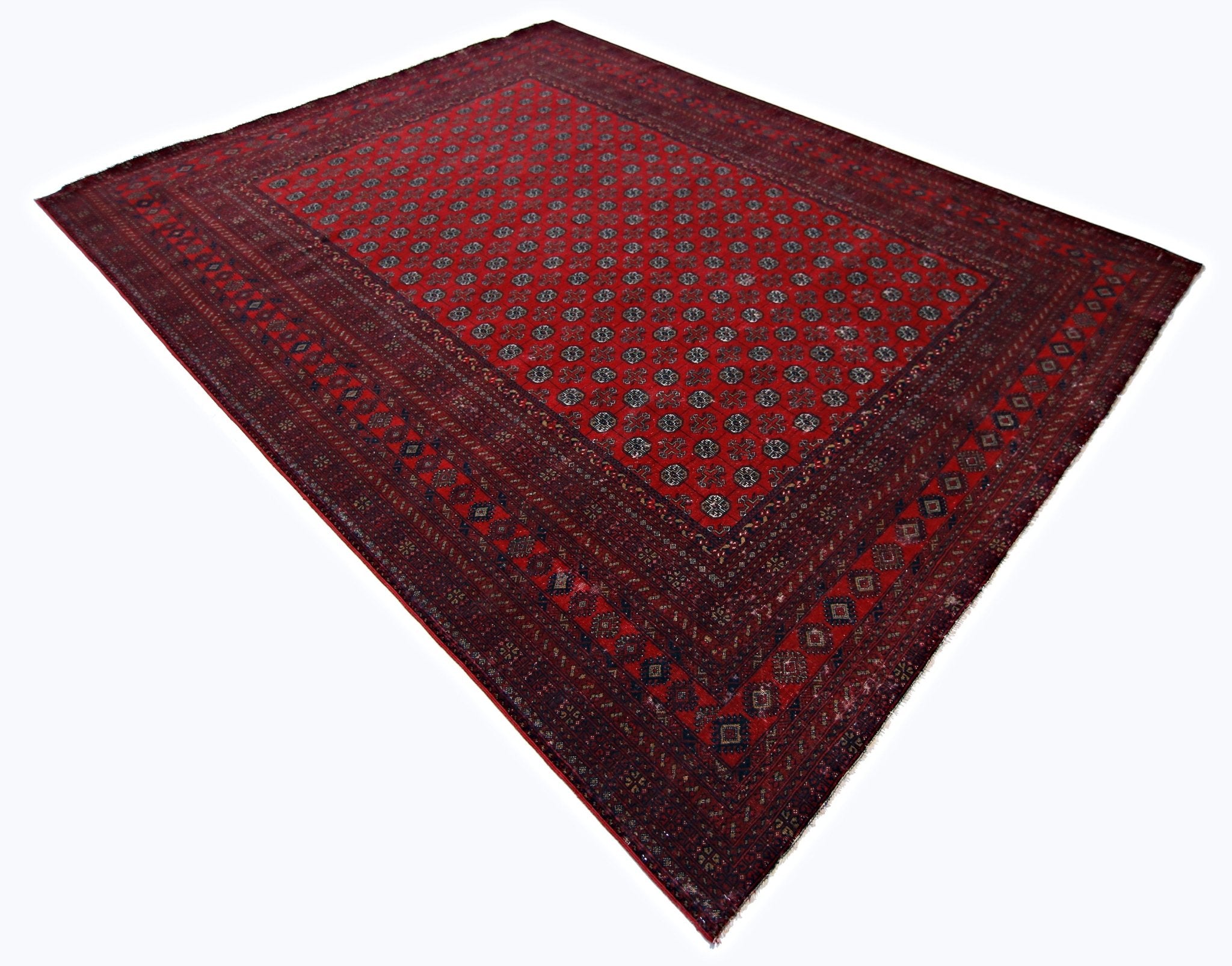 Handmade Vintage Afghan Turkmen Rug | 321 x 241 cm | 10'6" x 7'11" - Najaf Rugs & Textile
