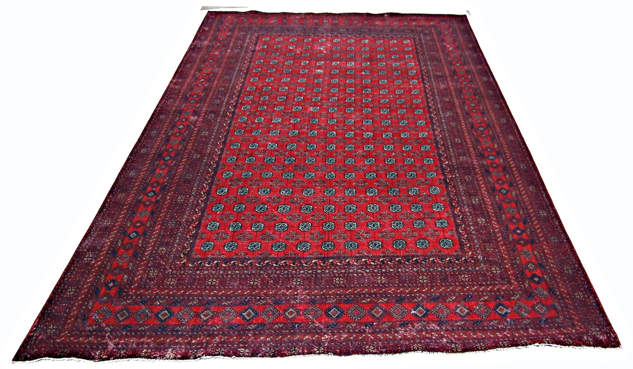 Handmade Vintage Afghan Turkmen Rug | 321 x 241 cm | 10'6" x 7'11" - Najaf Rugs & Textile