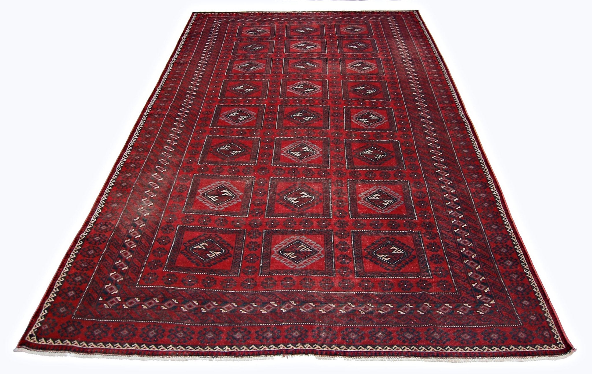 Handmade Vintage Afghan Turkmen Rug | 323 x 233 cm | 10'7" x 7'8" - Najaf Rugs & Textile