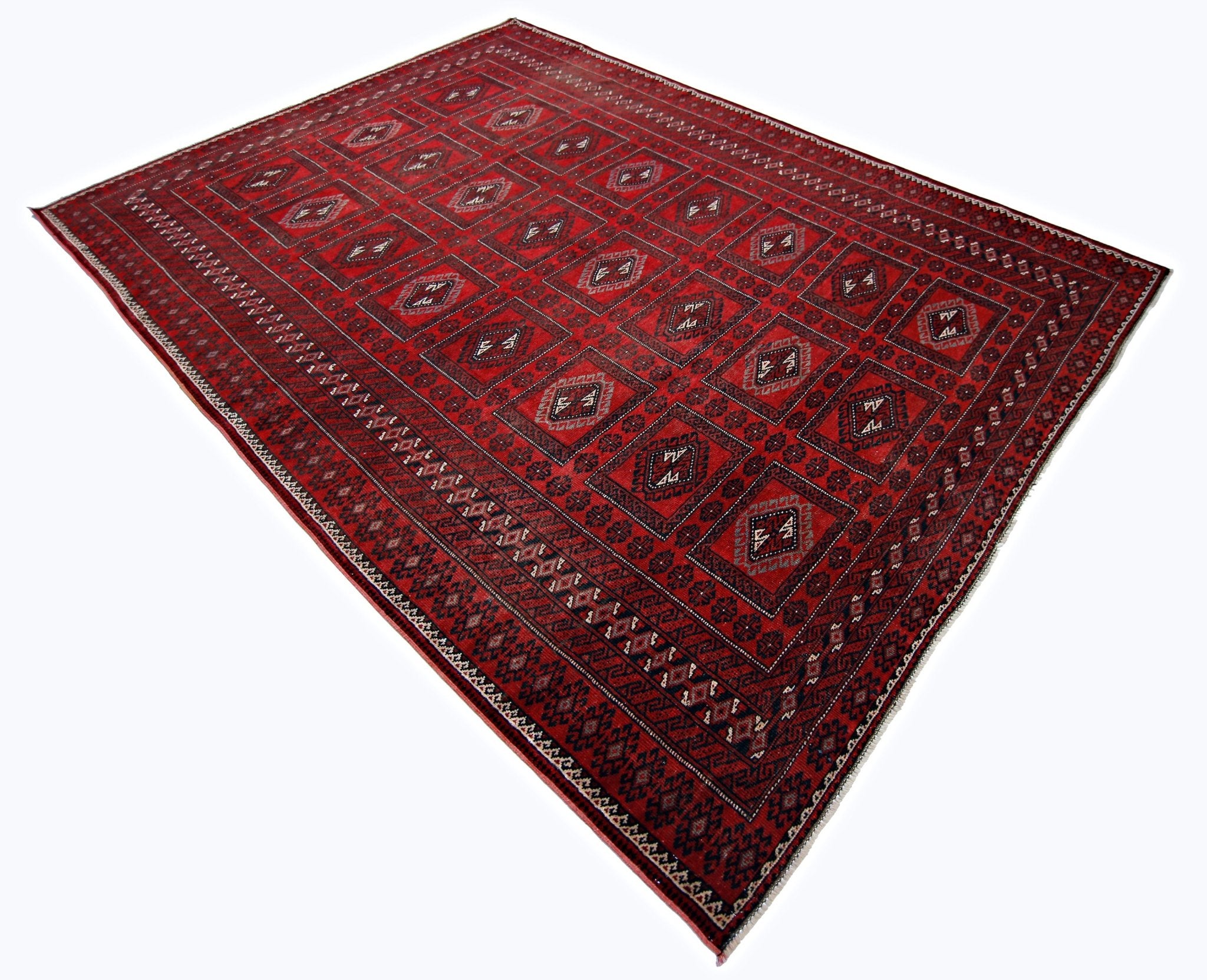 Handmade Vintage Afghan Turkmen Rug | 323 x 233 cm | 10'7" x 7'8" - Najaf Rugs & Textile