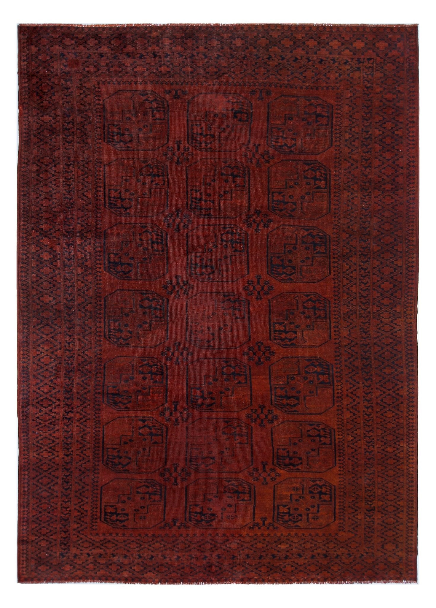 Handmade Vintage Afghan Turkmen Rug | 334 x 234 cm | 10'11" x 7'8" - Najaf Rugs & Textile