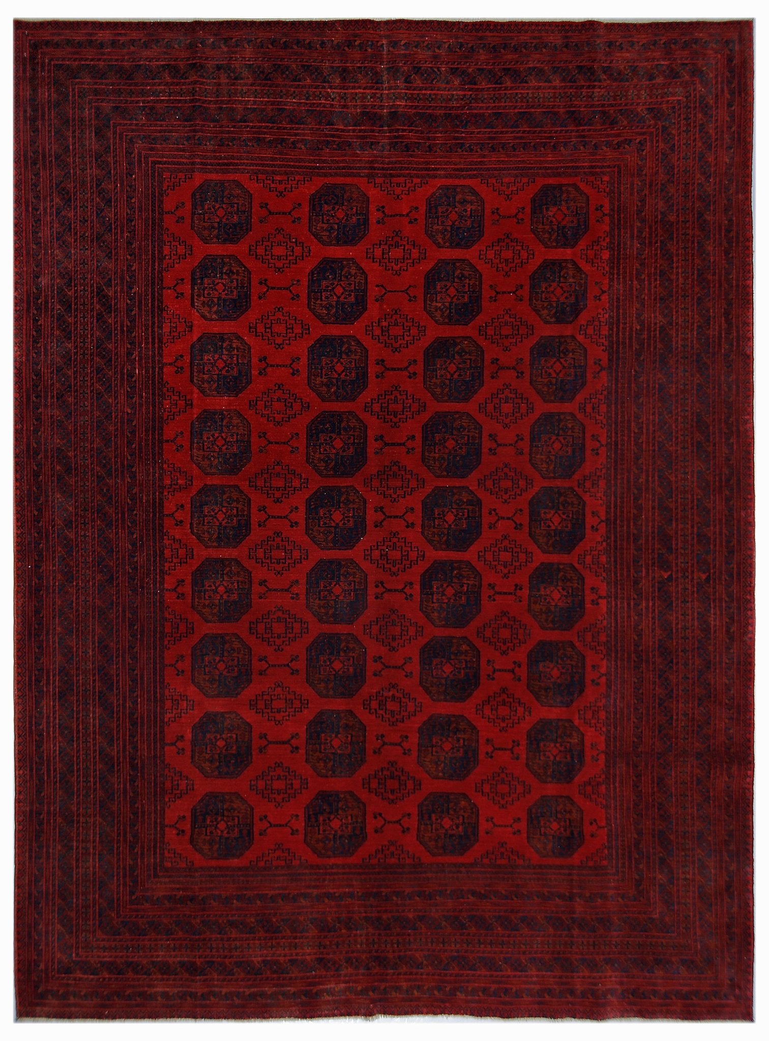 Handmade Vintage Afghan Turkmen Rug | 338 x 259 cm | 11'1" x 8'6" - Najaf Rugs & Textile